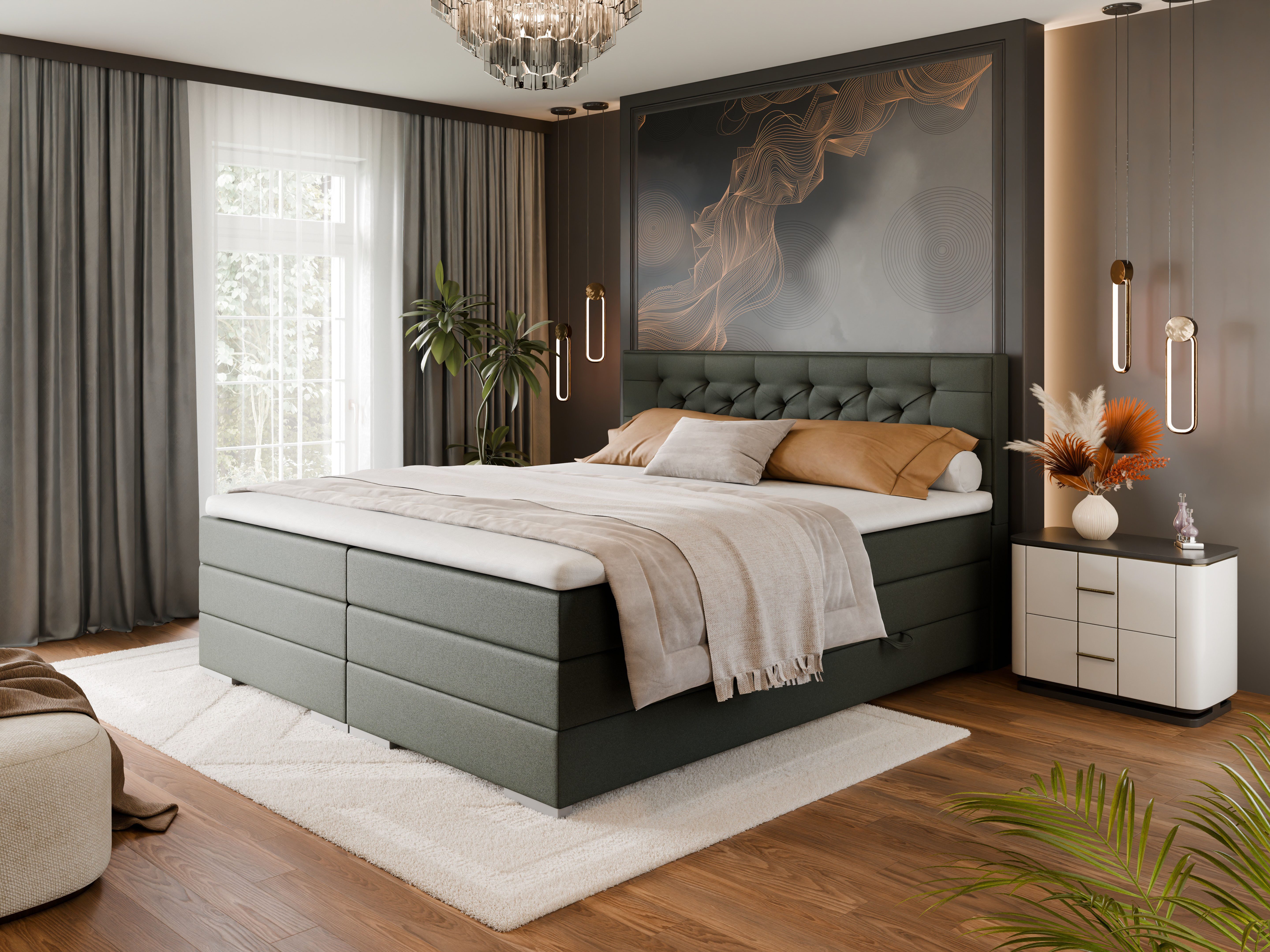 FORTE Boxspringbett Lanciano inkl. zwei Bettkästen und Kaltschaum Topper (7-Zonen-Taschenfederkernmatratze mit zwei Härtegraden (H2/H3), erhältlich in den Breiten 140cm, 160cm & 180cm