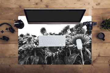 MuchoWow Gaming Mauspad Sonnenblumen in Holland schwarz und weiß (1-St), Büro für Tastatur und Maus, Mousepad Gaming, 90x60 cm, XXL, Großes