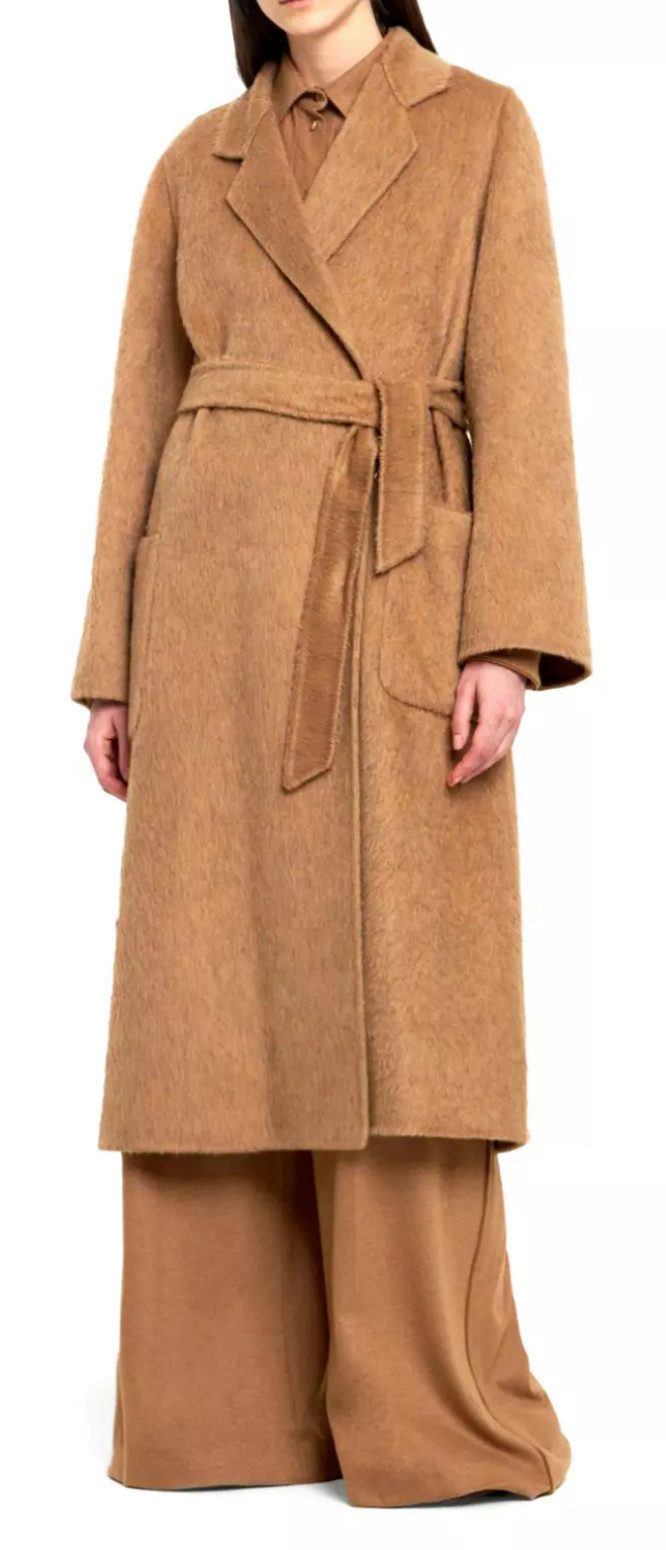 Max Mara Wollmantel Kamelmantel Mantel Wintermantel Parka Mit Gürtel Passendem Bindegürtel, Fronttaschen, Reverskragen