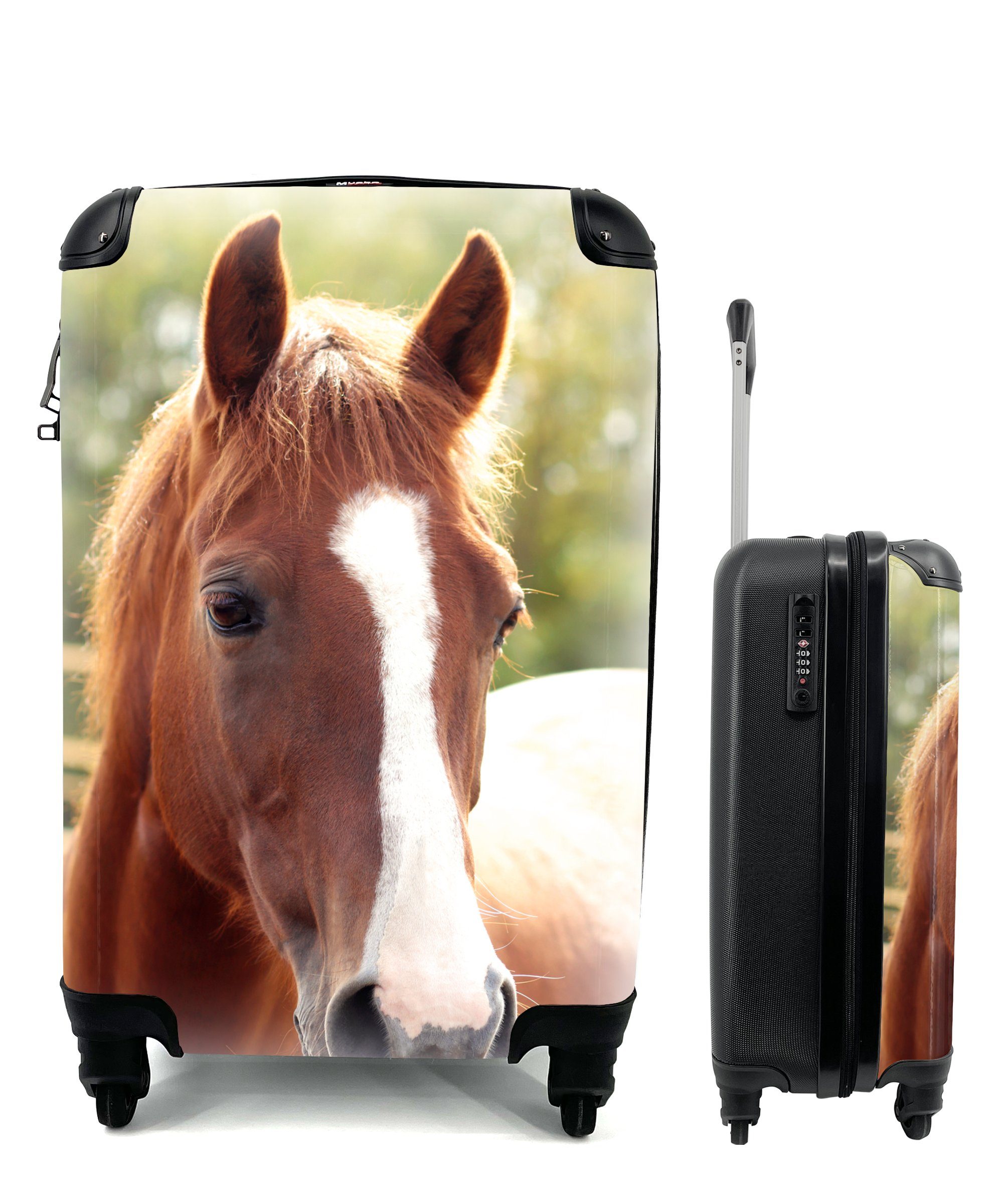 MuchoWow Handgepäckkoffer Pferd - Tier Ferien, Reisetasche Reisekoffer 4 Rollen, rollen, Kontur, Trolley, mit Handgepäck für 