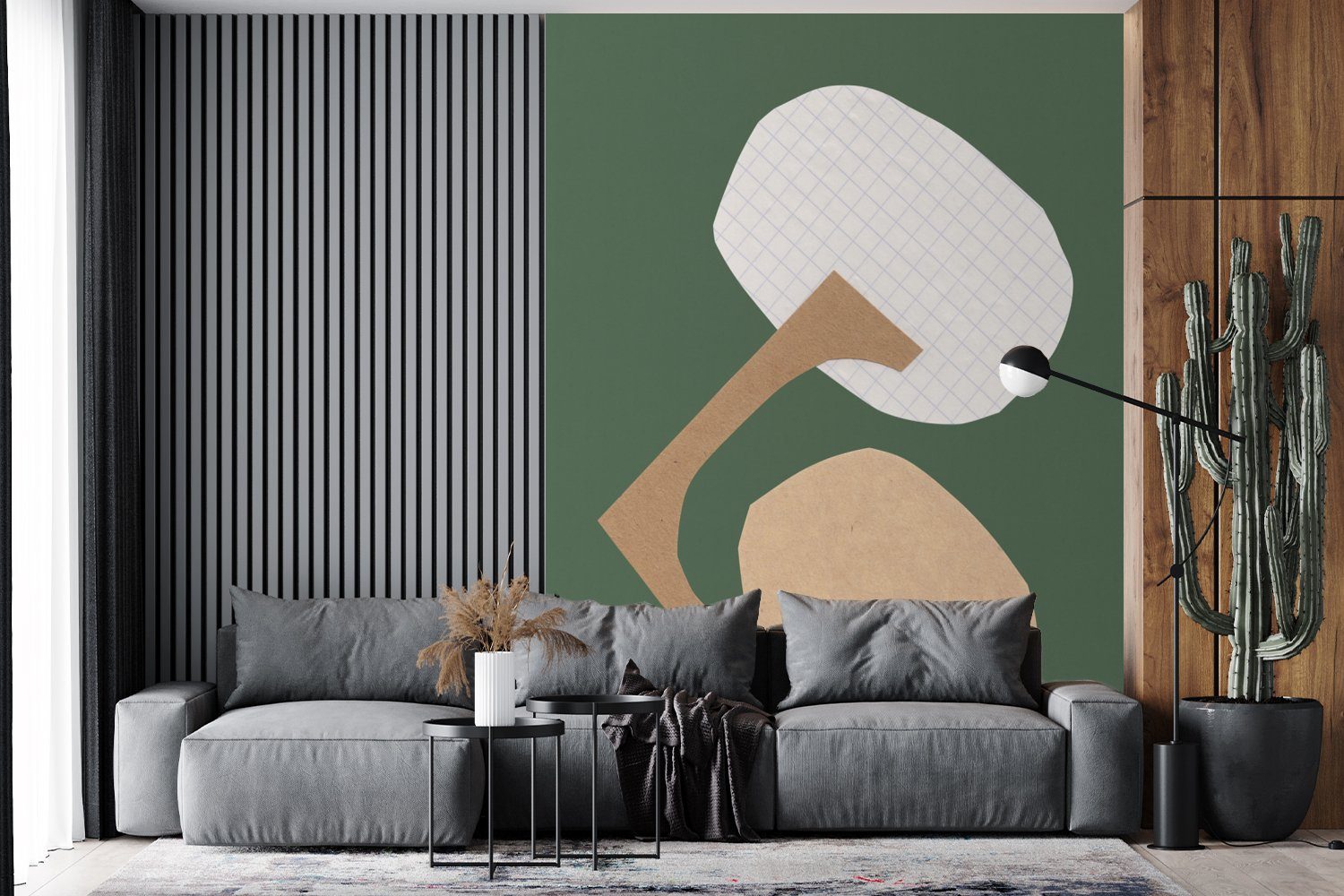 Wohnzimmer, Formen (4 - Fototapete bedruckt, - Matt, Pastell, für Wandtapete St), Montagefertig Vinyl Grün - MuchoWow Tapete Quadrate