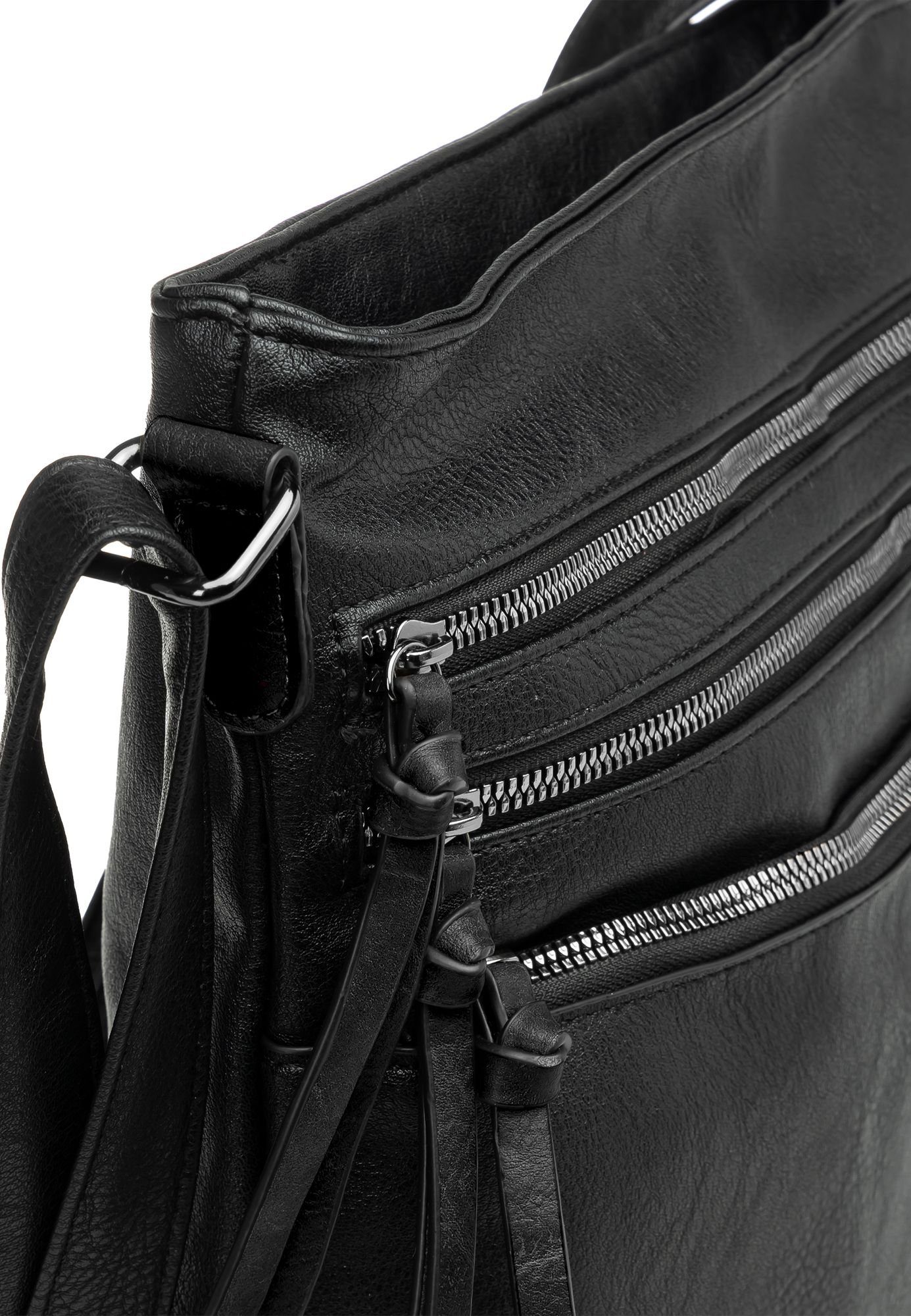 Bag TS1071 schwarz elegante Caspar sportlich Umhängetasche Crossbody Umhängetasche mittelgroße Damen