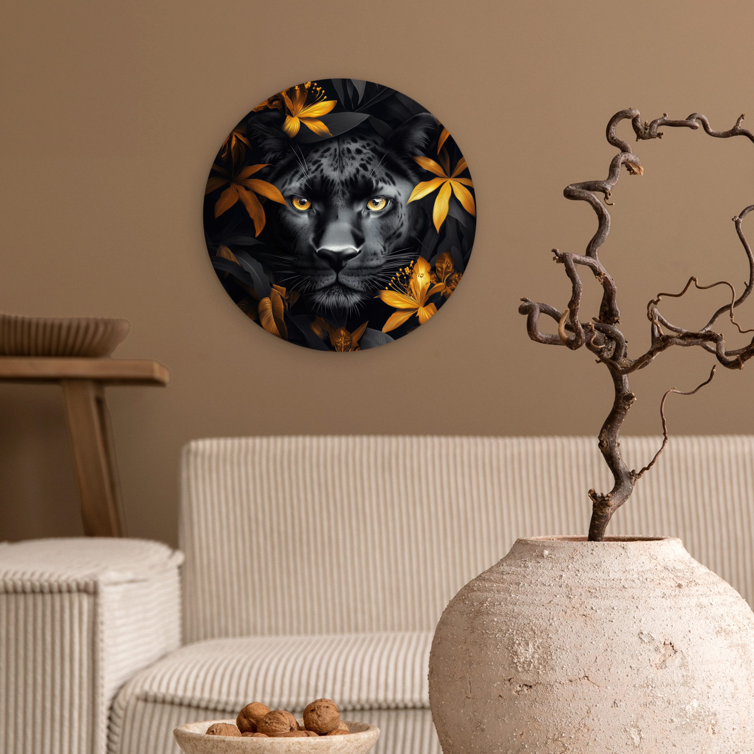 MuchoWow Gemälde Schwarzer Panther - Blumen günstig online kaufen