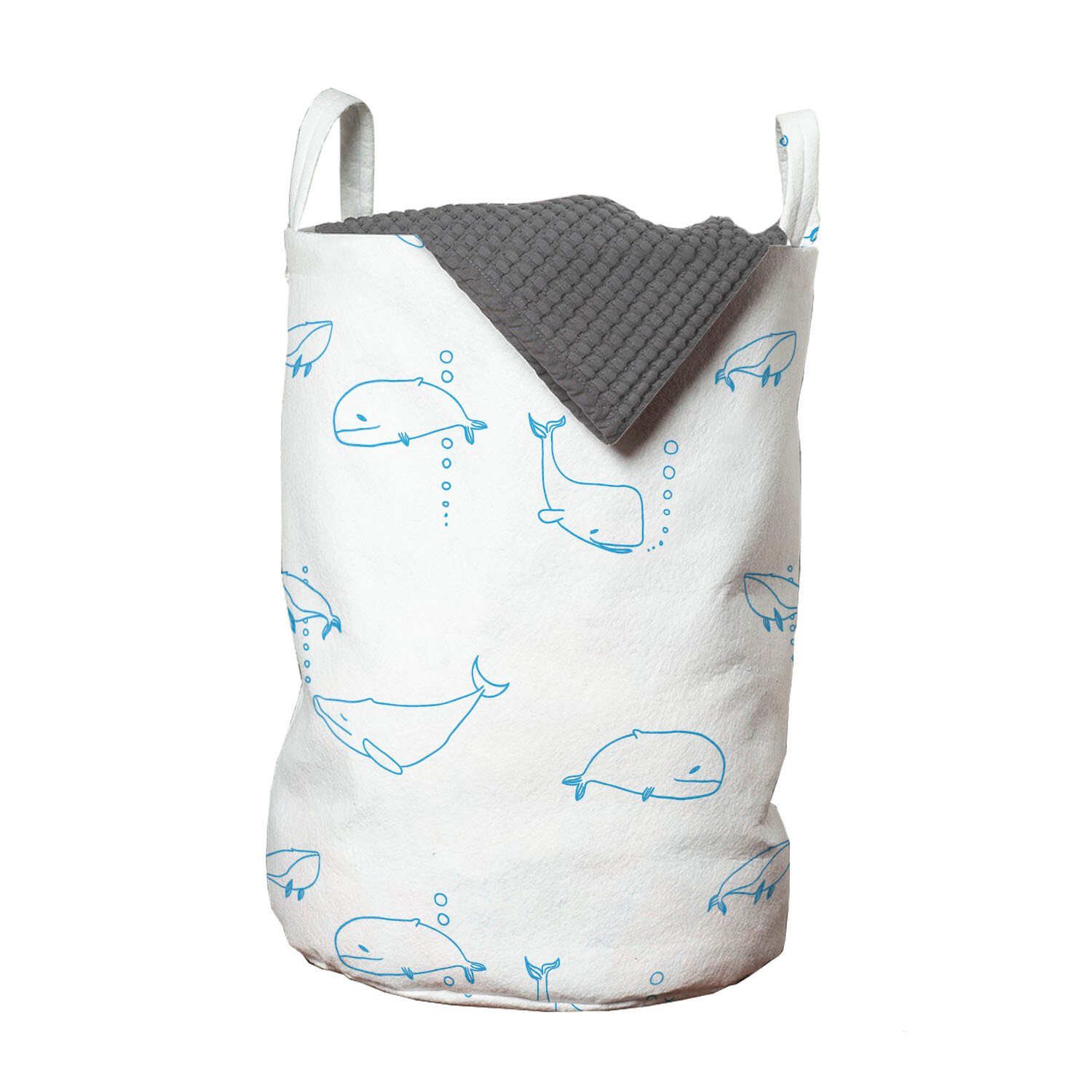 Abakuhaus Wäschesäckchen Wäschekorb mit Griffen Kordelzugverschluss für Waschsalons, Wale Einfache Zeichnung Säugetier Fisch