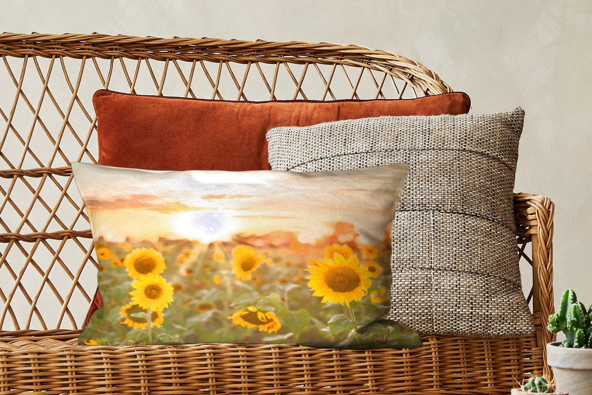 Schlafzimmer - Dekokissen Zierkissen, Dekokissen Sonnenblume Wohzimmer Blumen, Sonne - MuchoWow mit Dekoration, Füllung,