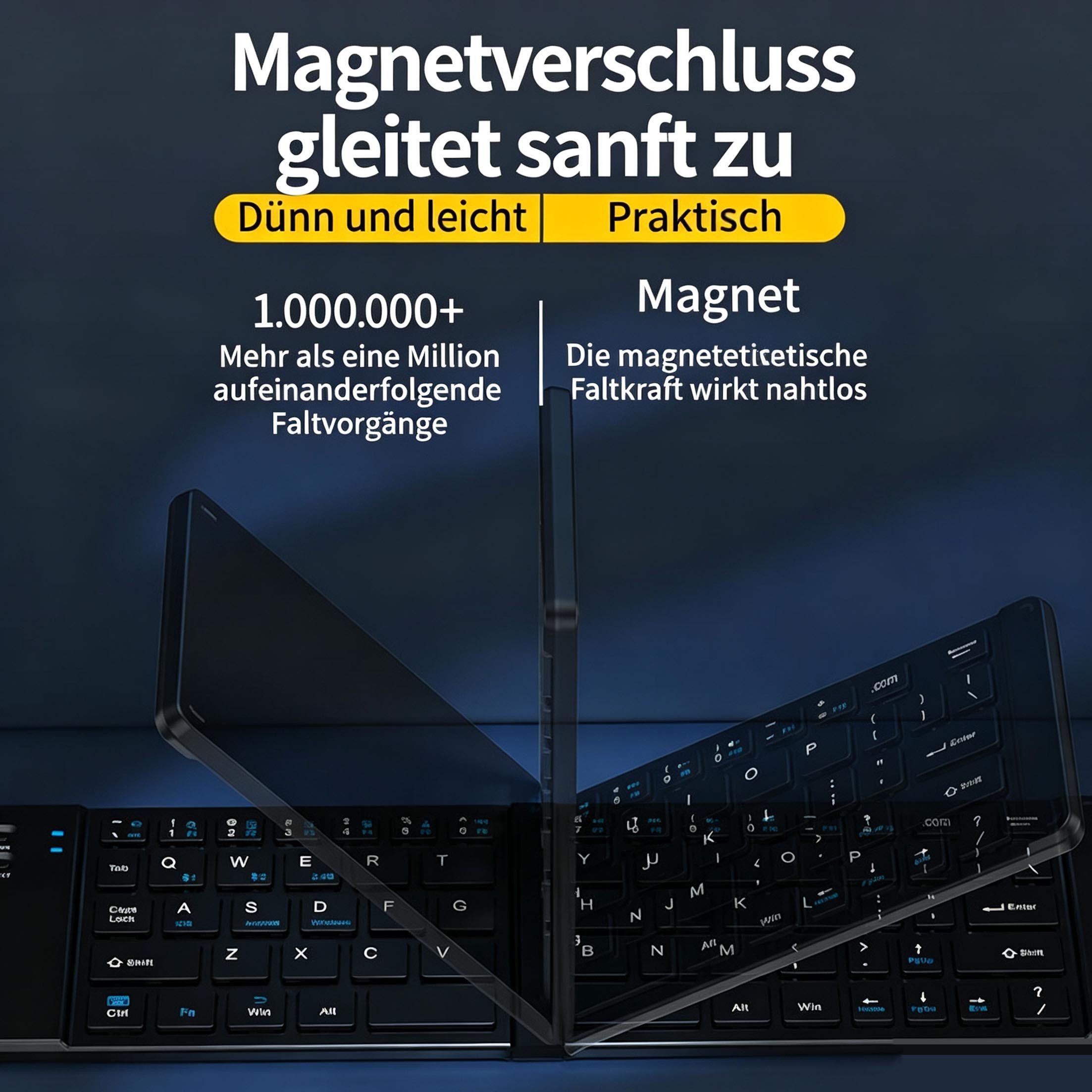 KINSI Faltbare Bluetooth Tastatur Maus Set, 2,4G, kabellos, 3 Geräte, Reise Tastatur- und Maus-Set, Kompatibel mit Windows, Android, iOS und Mac OS