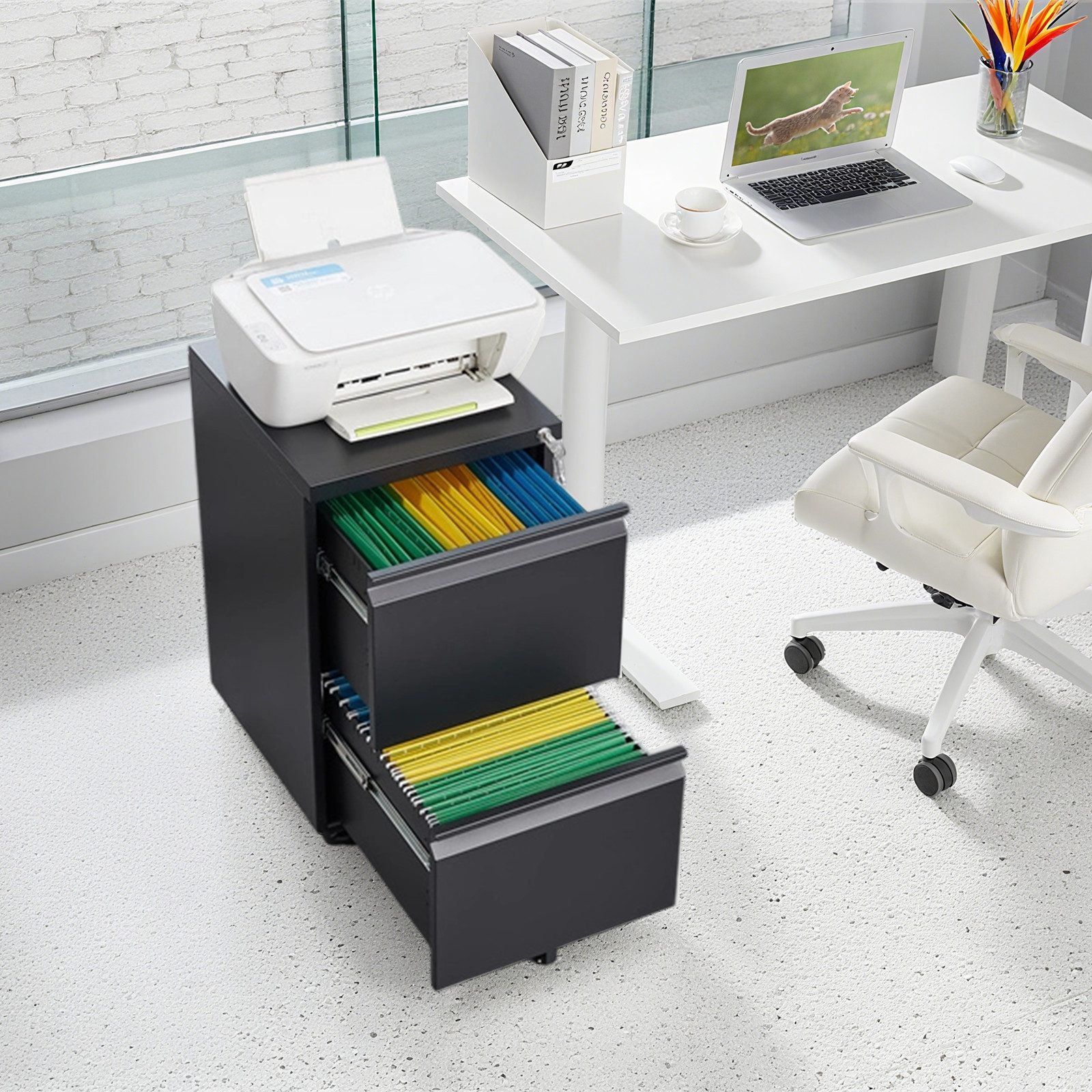 REDOM Aktenschrank Rollcontainer Schubladenschrank (2-Schubladen Aktenschrank mit Schloss – Mobiler Metall-Aktenschrank, 1-St)