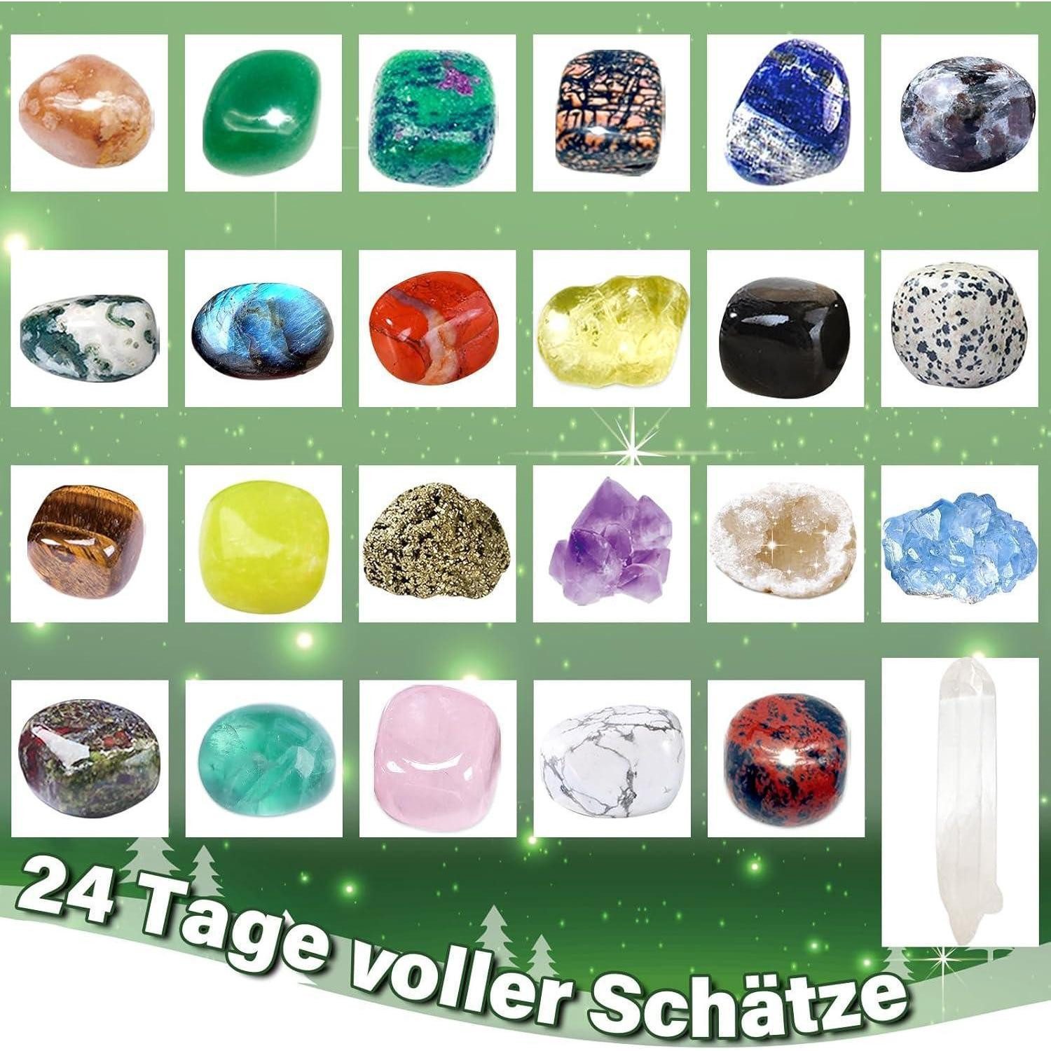 LuxusKollektion Schmuck-Adventskalender Edelstein Adventskalender 2024, 24 Stück Natürliche Kristalle