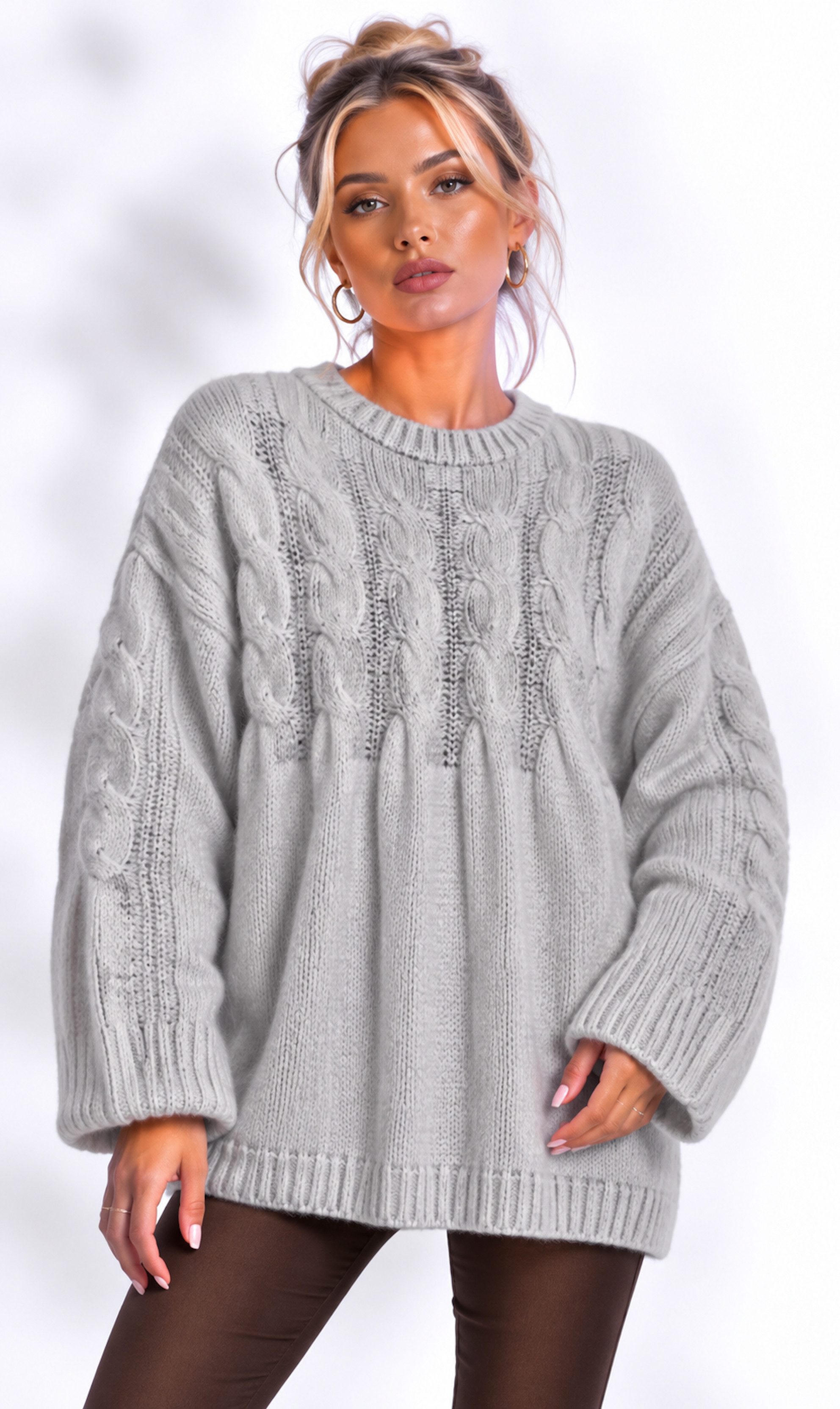 Worldclassca Strickpullover Worldclassca Damen Oversize Strickpullover Zopfmuster Weich & Locker