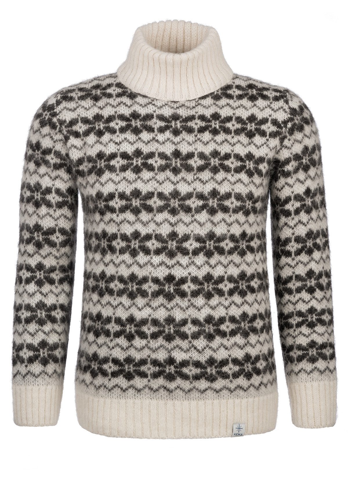 KIDKA Norwegerpullover - Isländischer Rollkragenpullover für Damen / Herren - Farbe weiß - aus rauer isländischer Wolle