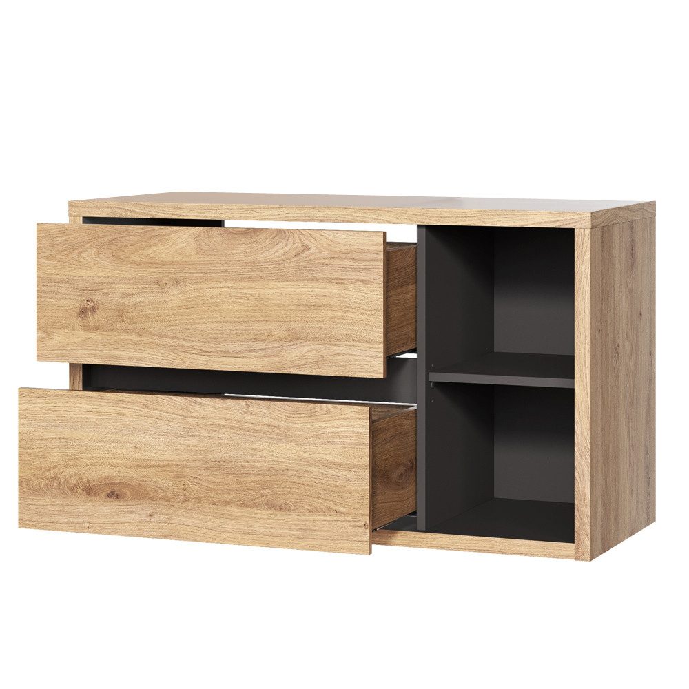 Lomadox vanity unit DANZIG-56, base cabinet 100 cm Shetland Oak finish with graphite grey, : 100/60/46 cm