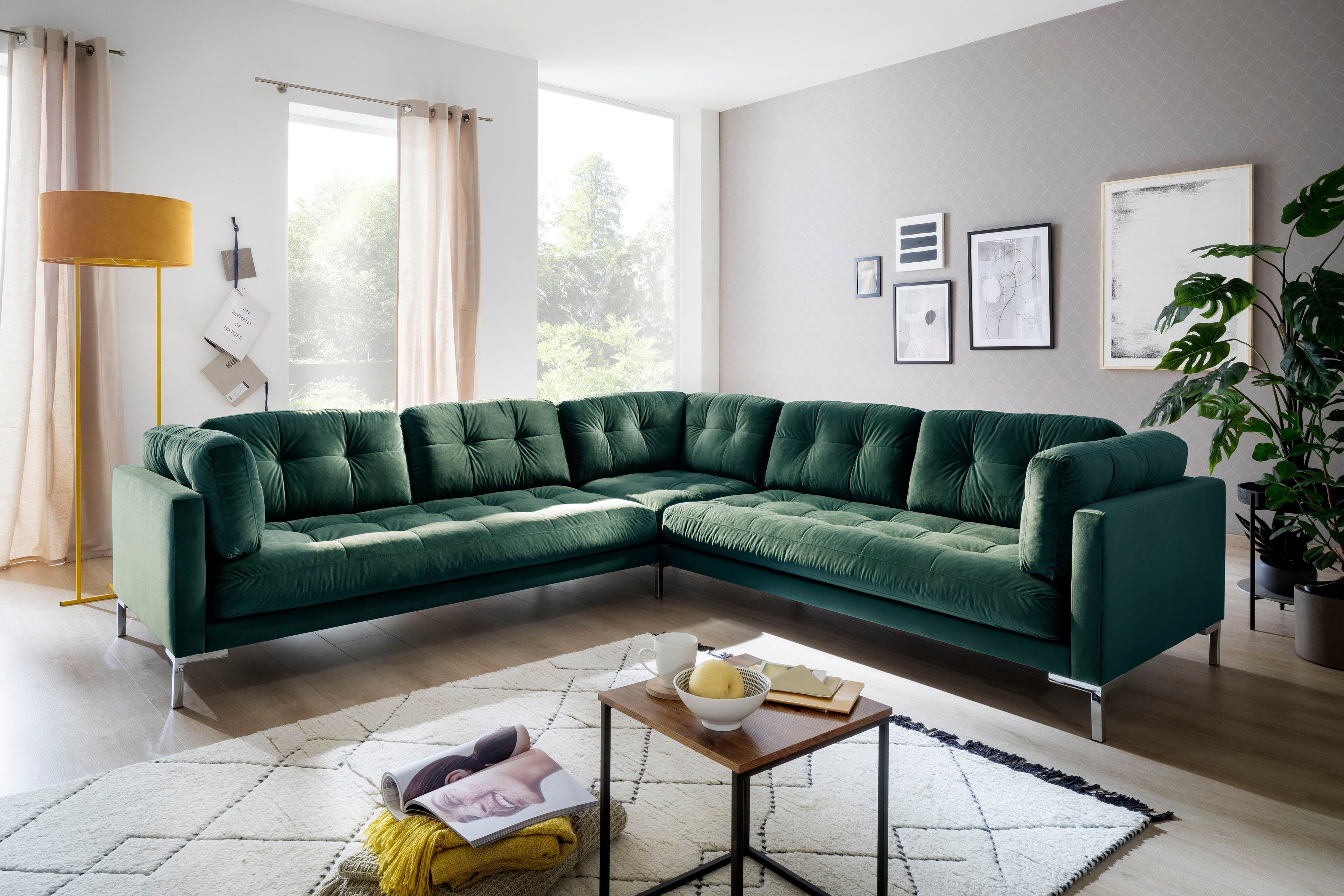 Trends by HG Wohnlandschaft Landau U-Form, in Cord-Stoff mit Metallfuß