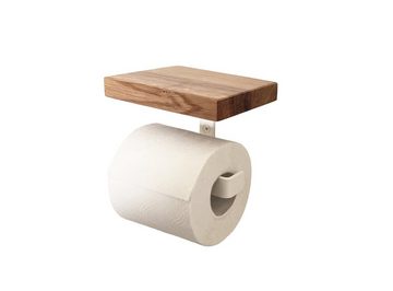 LPManufaktur Toilettenpapierhalter Toilettenpapierhalter Ablage Eiche Holz weiß matt Metall, modernes handgefertigtes Design aus Deutschland