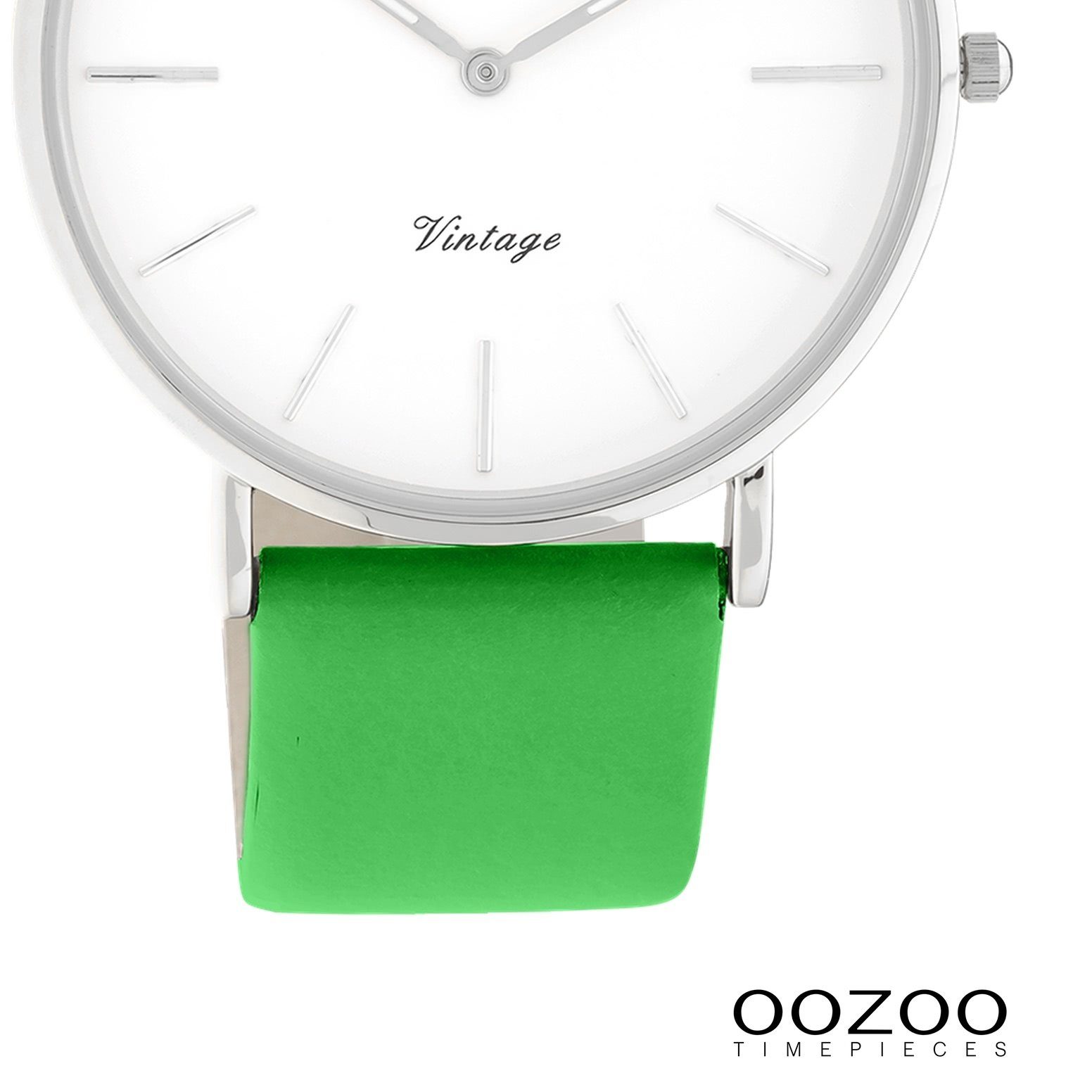 OOZOO Quarzuhr Oozoo Damen Armbanduhr Vintage Series, (Analoguhr), Damenuhr rund, groß (ca. 40mm), Lederarmband grün, Fashion