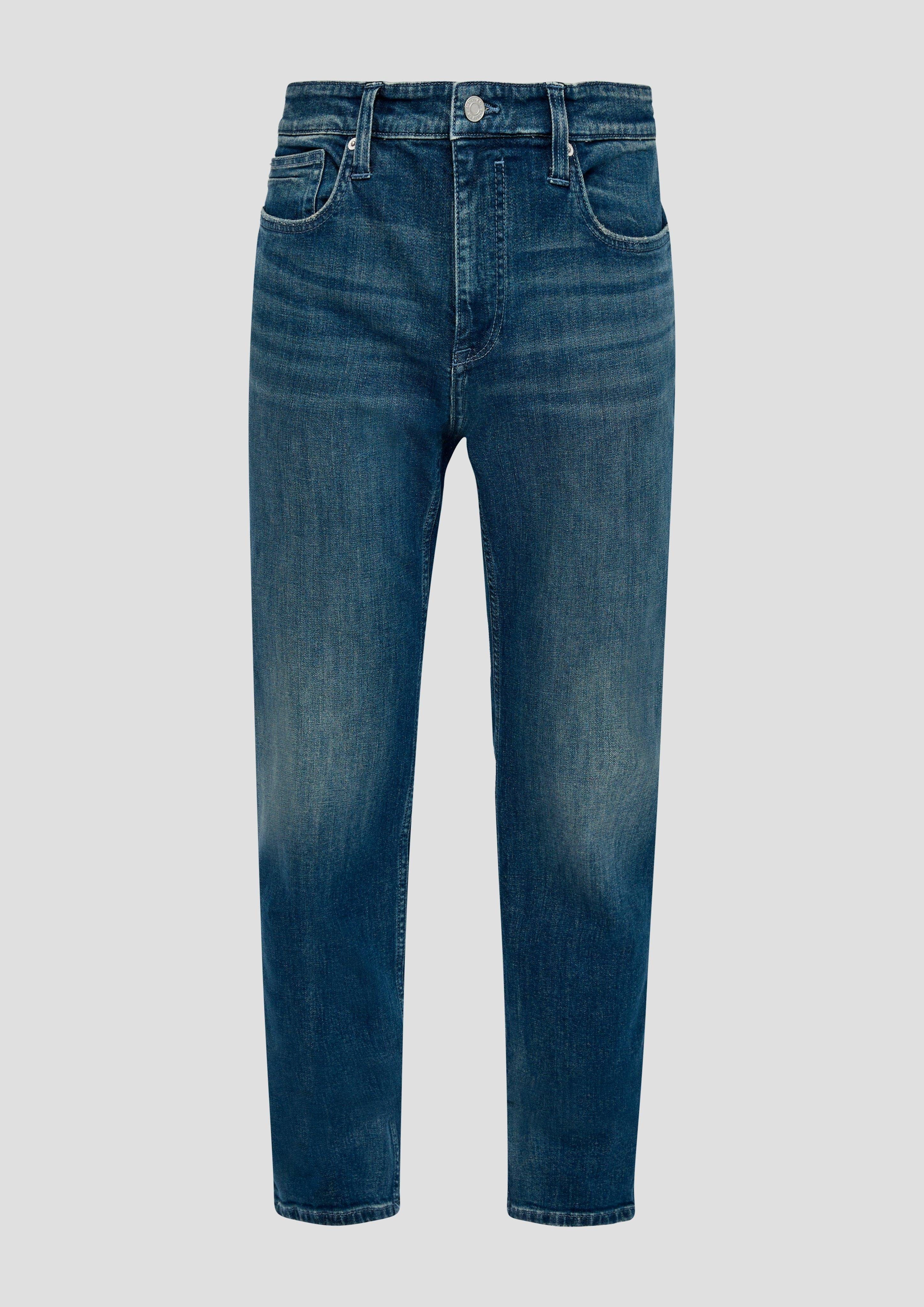 s.Oliver Stoffhose Jeans Nelio / Label-Patch Baumwollstretch dunkelblau Mid Leg Fit / Rise / / Slim Slim
