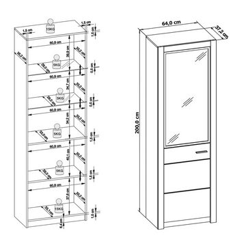 58 aufm Kessel Vitrine Hochvitrine Janel 64x200x37 Vitrine Wild Eiche/Asteiche massiv geölt (1-St)