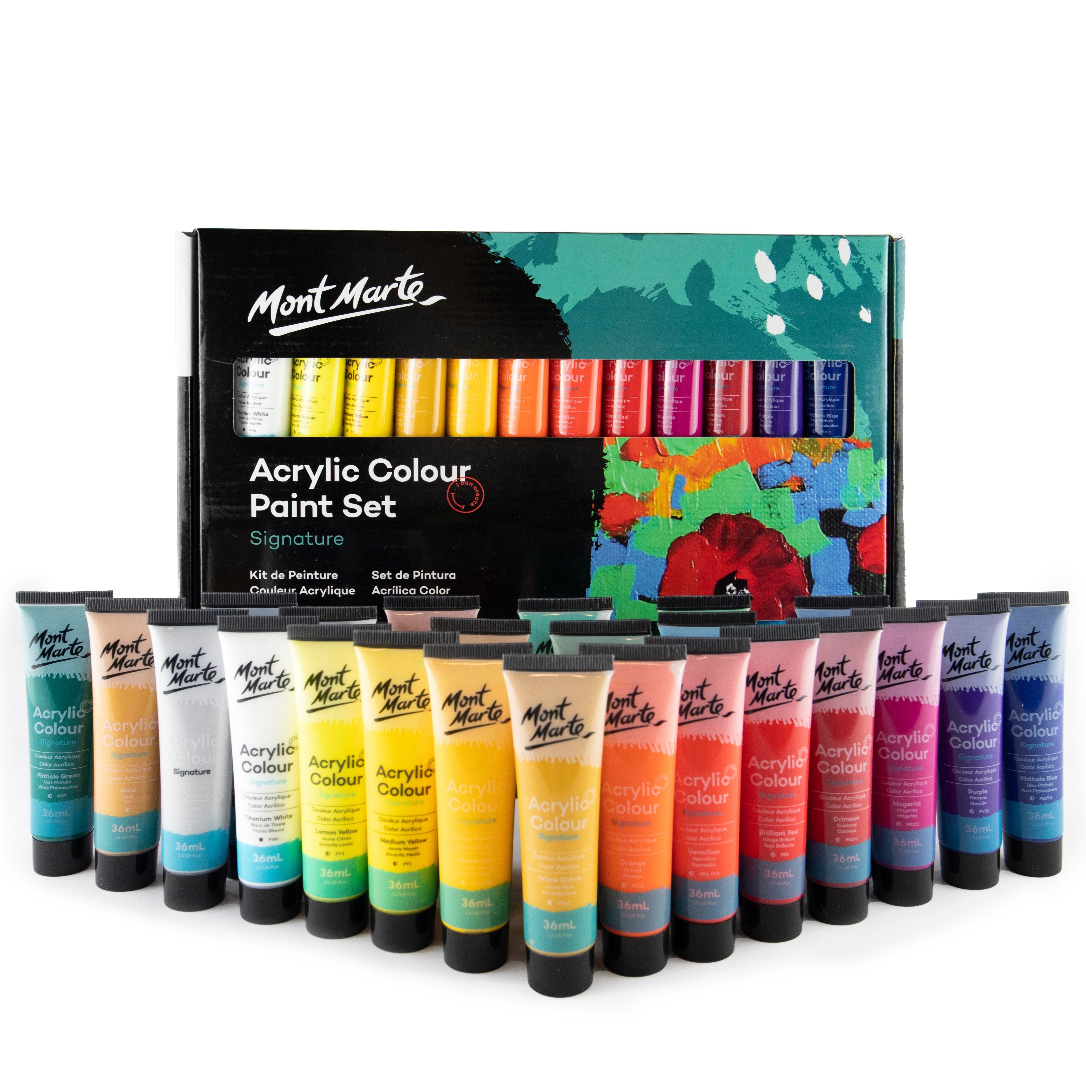 Mont Marte Acrylfarbe Künstler-Set, wählbar aus 18 x, 24 x, 36 x oder 48 x in je 36 ml Tuben, Verschiedene Sets zur Auswahl