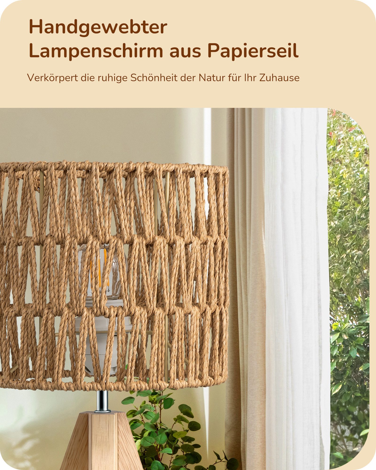 EDISHINE LED Nachttischlampe mit Seil-Lampenschirm, LED wechselbar, Warmwei günstig online kaufen