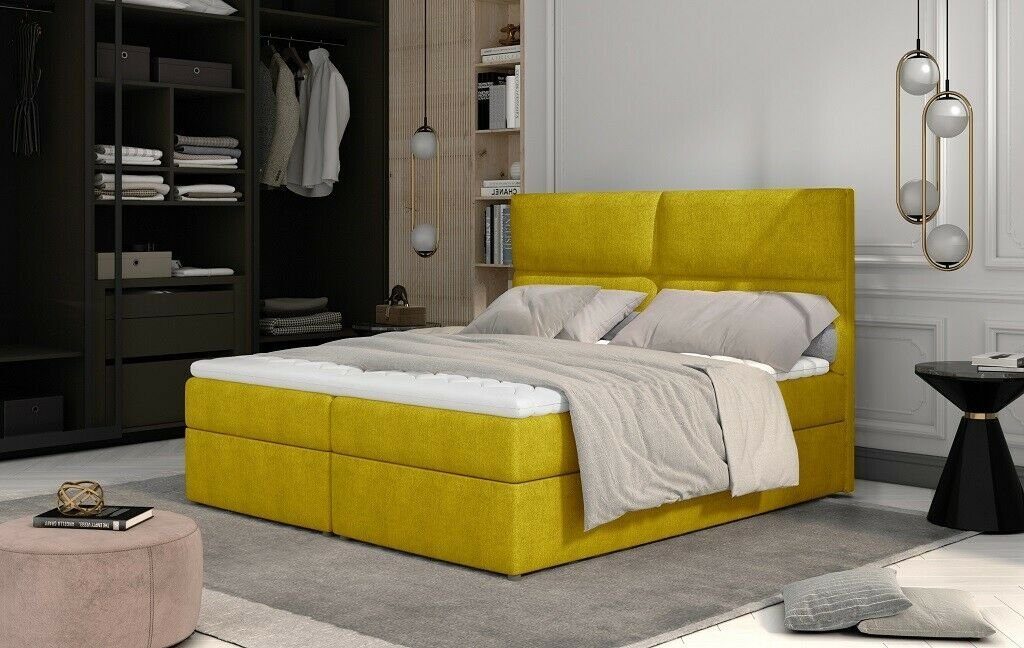 JVmoebel Bett, Luxus Schlafzimmer Bett Polster Design Luxus Doppel Hotel Betten Gelb