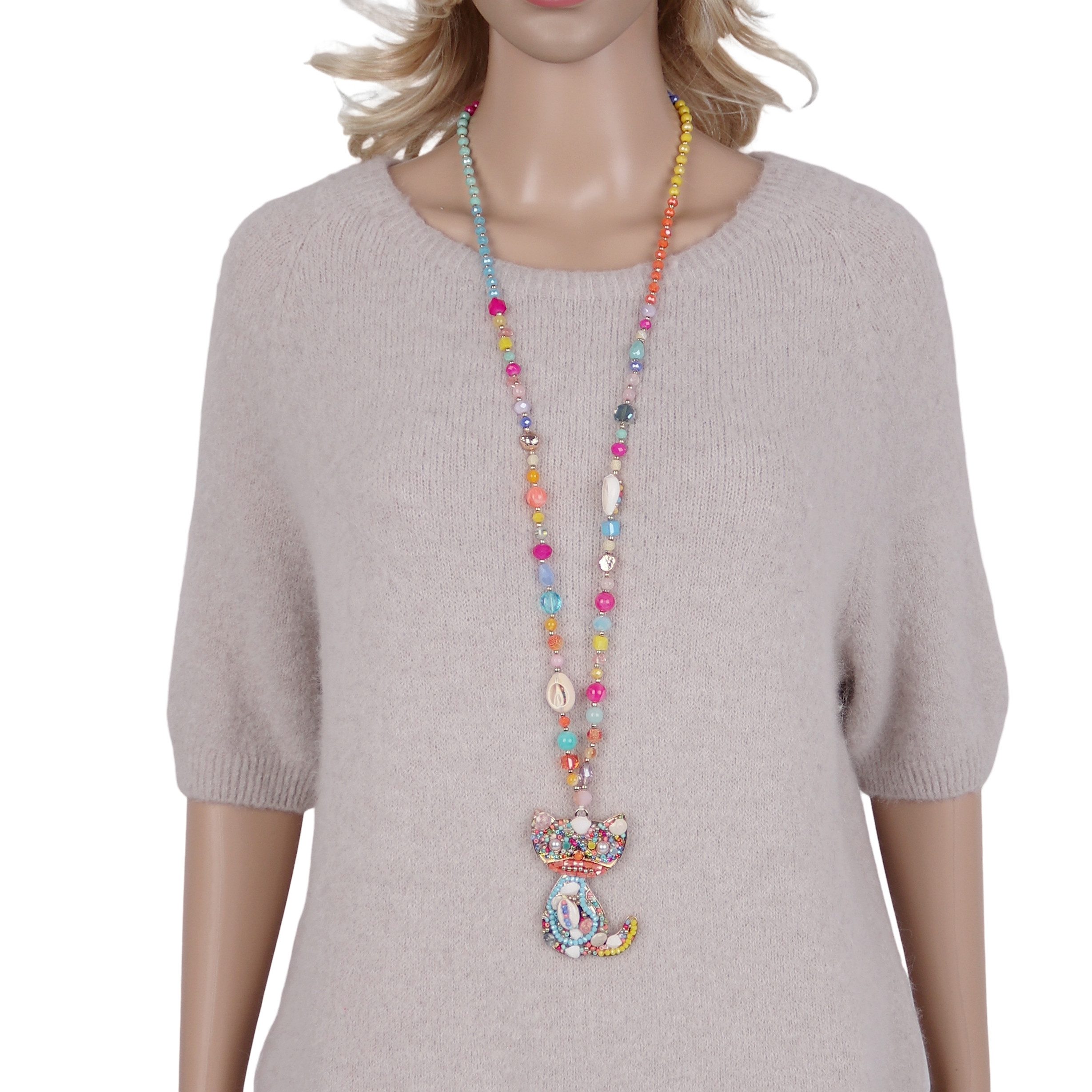 MIRROSI Lange Kette Damen Halskette mit elegantem Anhänger