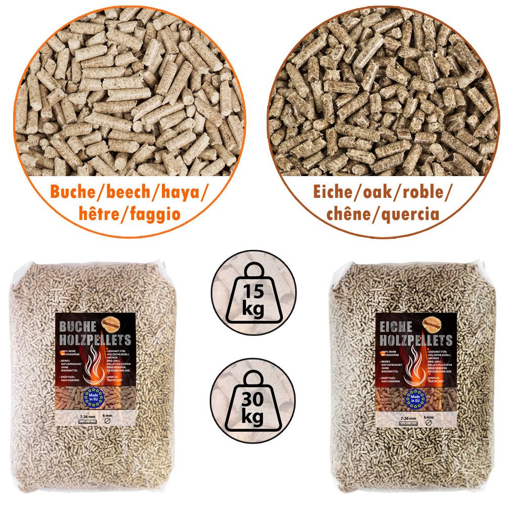 Flameup Holzpellets Buche Eiche Pellets 15 kg 30 kg Grill Smoker Pizzaofen Rauch BBQ Holz, 15 kg – Bild 5 von 5