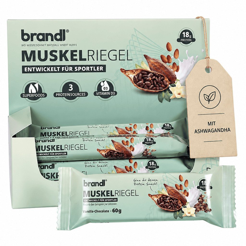 Brandl Nutrition Eiweiß-Riegel für Sportler ohne künstliche Süßstoffe – Proteinriegel Riegel, Proteinriegel mit 18g Eiweiß aus 3 Quellen - 12 x 60g Riegel