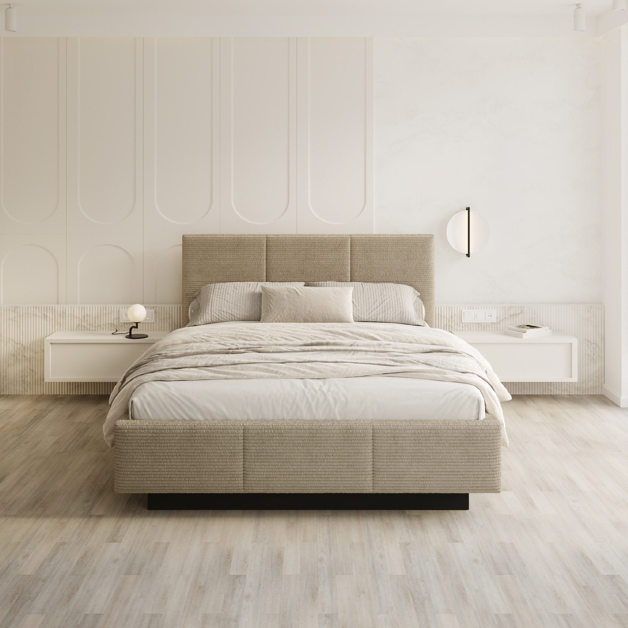 FDM Polsterbett ALMADA modern mit Bettkasten MADE IN EU - mit Cord Bezug (verfügbar 90x200 120x200 140x200 160x200 180x200cm, Bettrahmen, Bett, mit großen gepolsterten Kopfteil, mit Bettkasten zum aufklappen), Hebbarer Metallrahmen, Bettkasten, mit/ohne Matratze