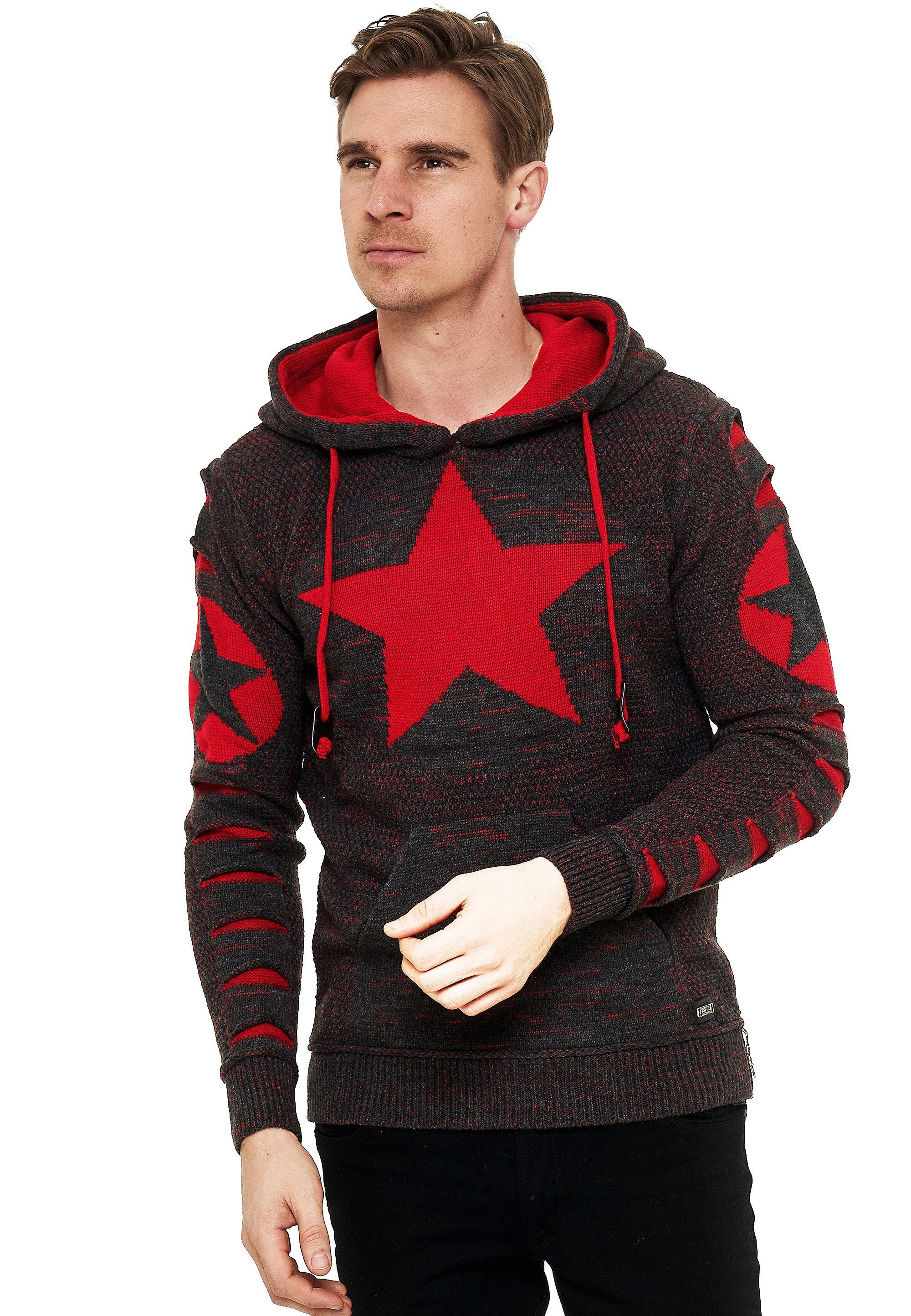 Rusty Neal Kapuzensweatshirt mit großem Stern-Design anthrazit-rot