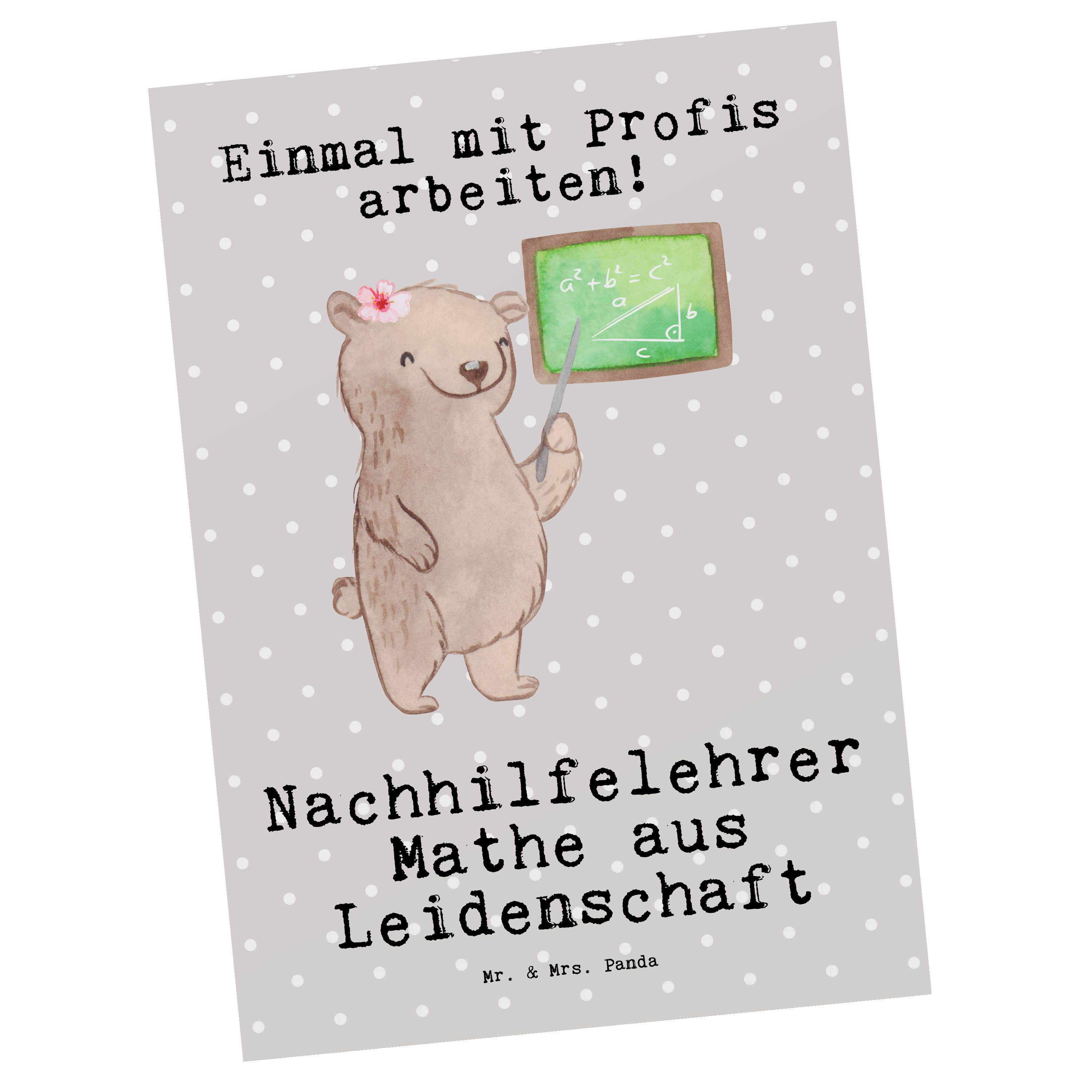 Pastell Postkarte Mathe & Geschenk, Mrs. Leidenschaft aus Grau Panda - Mr. Geb Nachhilfelehrer -