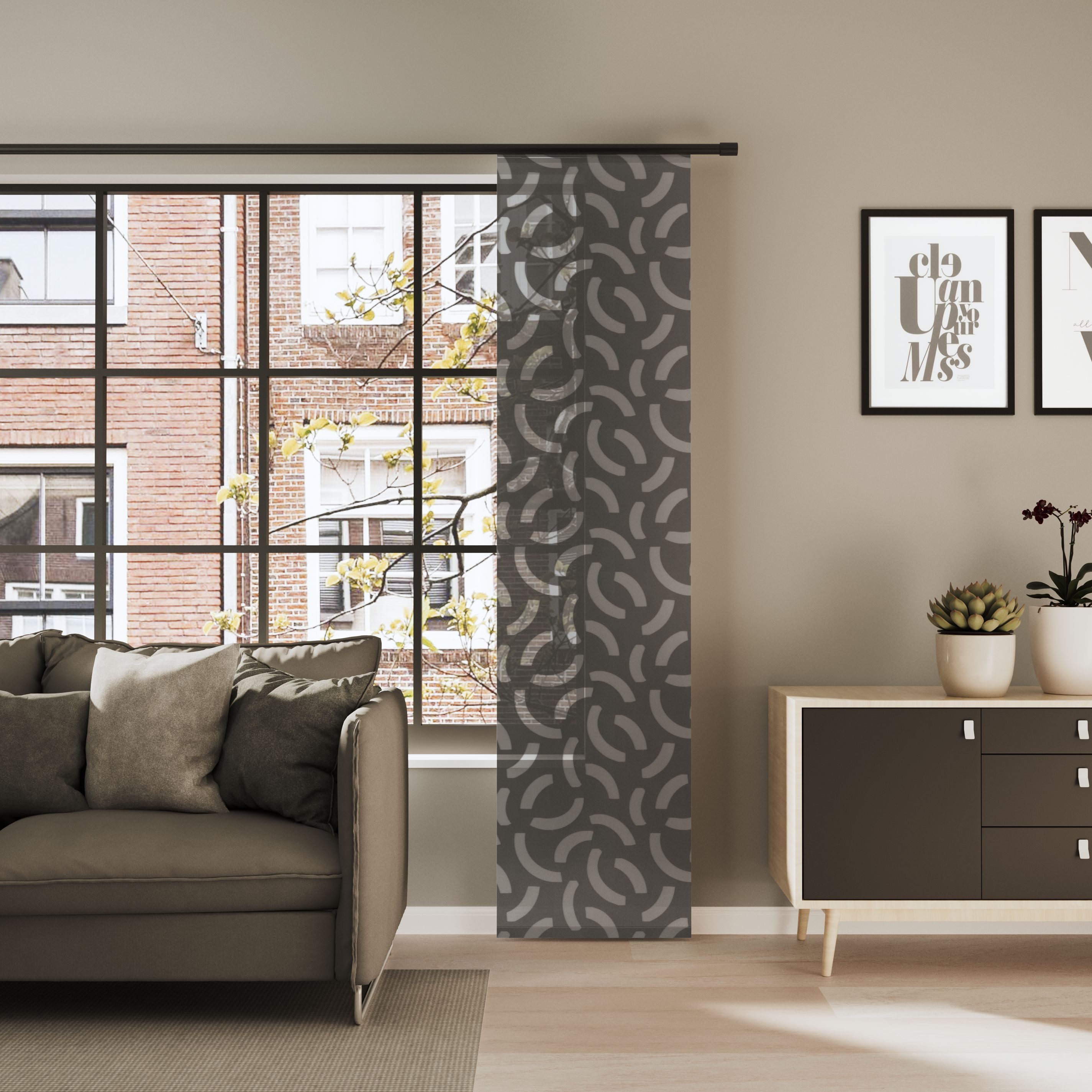 Neutex for you! Schiebegardine CASALI (1 St), Paneelwagen, halbtransparent, Allover-Muster aus zeitlosen Halbkreisen