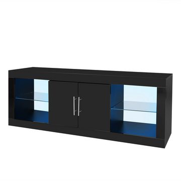 OKWISH TV-Schrank Lowboard Fernsehtisch (16-Farben-LED,Bluetooth-Steuerung,geräuschlose Scharniere) mit LED-Beleuchtung, TV-Ständer für 60"-Fernseher, 140*50*35cm