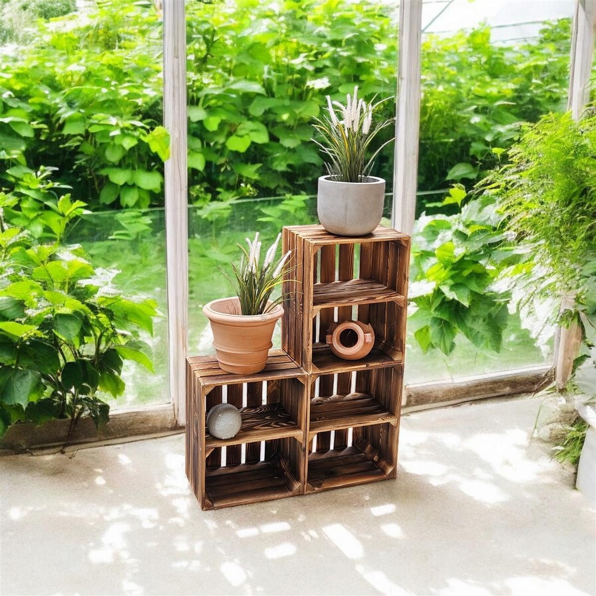 Teramico Holzkiste Holzkisten 3er Set 50 x 40 x 30cm Ablage kurz Geflammt, günstig online kaufen