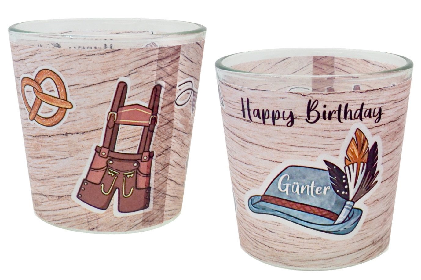 Teelichthalter Windlicht Mann Oktoberfest Rot Braun Geburtstag PERSONALISIERT 7,5cm H