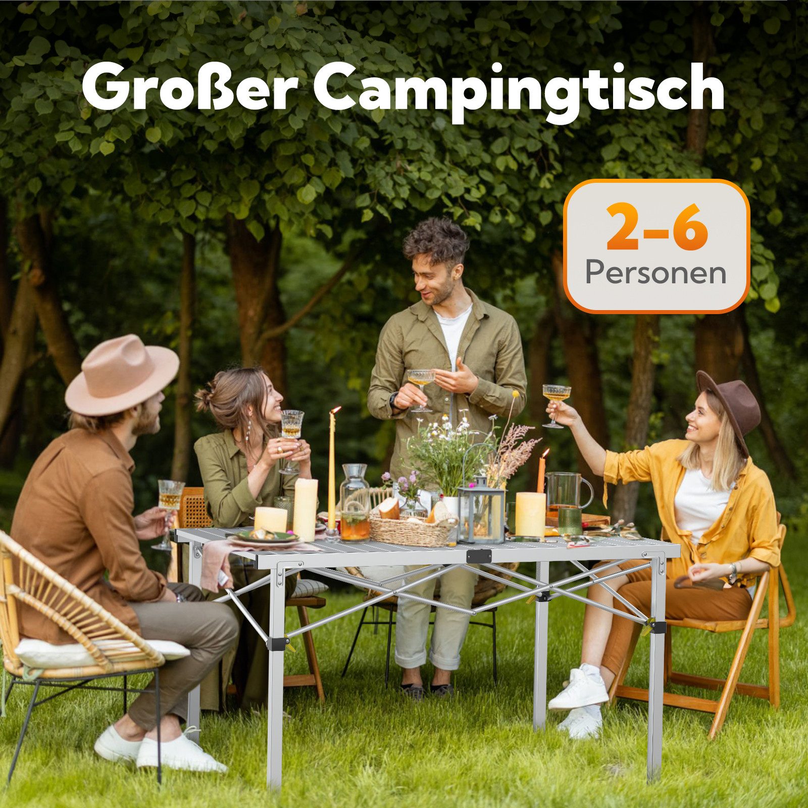 HOMECALL Klapptisch Campingtisch Klappbar Balkontisch Gartentisch Tragbar Outdoor Tisch, Robust, stabil, für 4-6 Personen