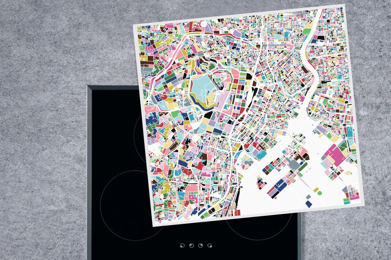 MuchoWow Herdblende-/Abdeckplatte Illustration einer bunten cm, für Tokio, 78x78 Ceranfeldabdeckung, Arbeitsplatte küche tlg), (1 Karte von Vinyl