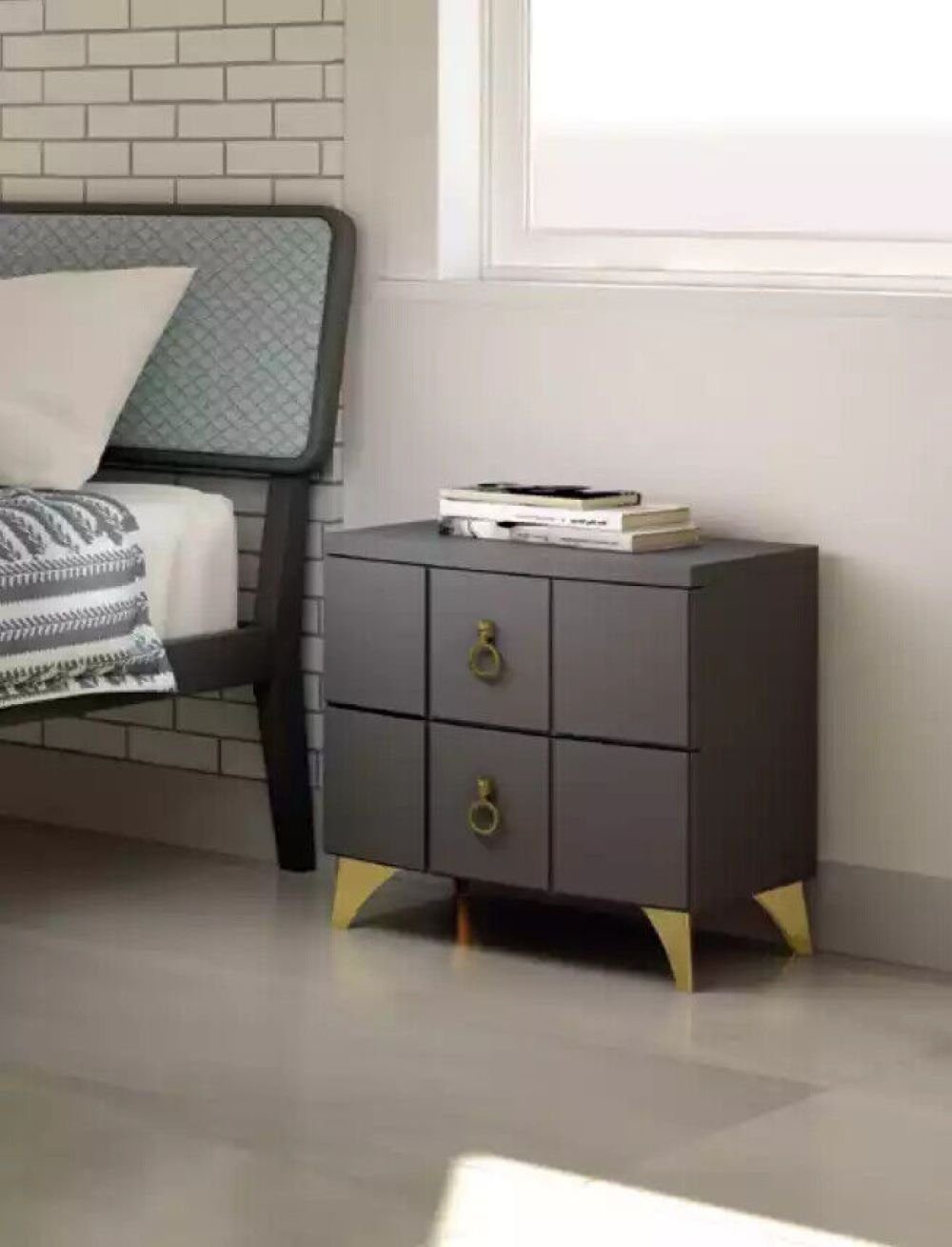 Made grau Schlafzimmer JVmoebel Design Nachttisch Beistelltisch in Nachttisch Holz, Modernes neu Italy