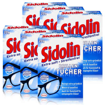 SIDOLIN Sidolin Brillen Putztücher 20 Tücher - Extra Soft & Streifenfrei (6er Reinigungstücher