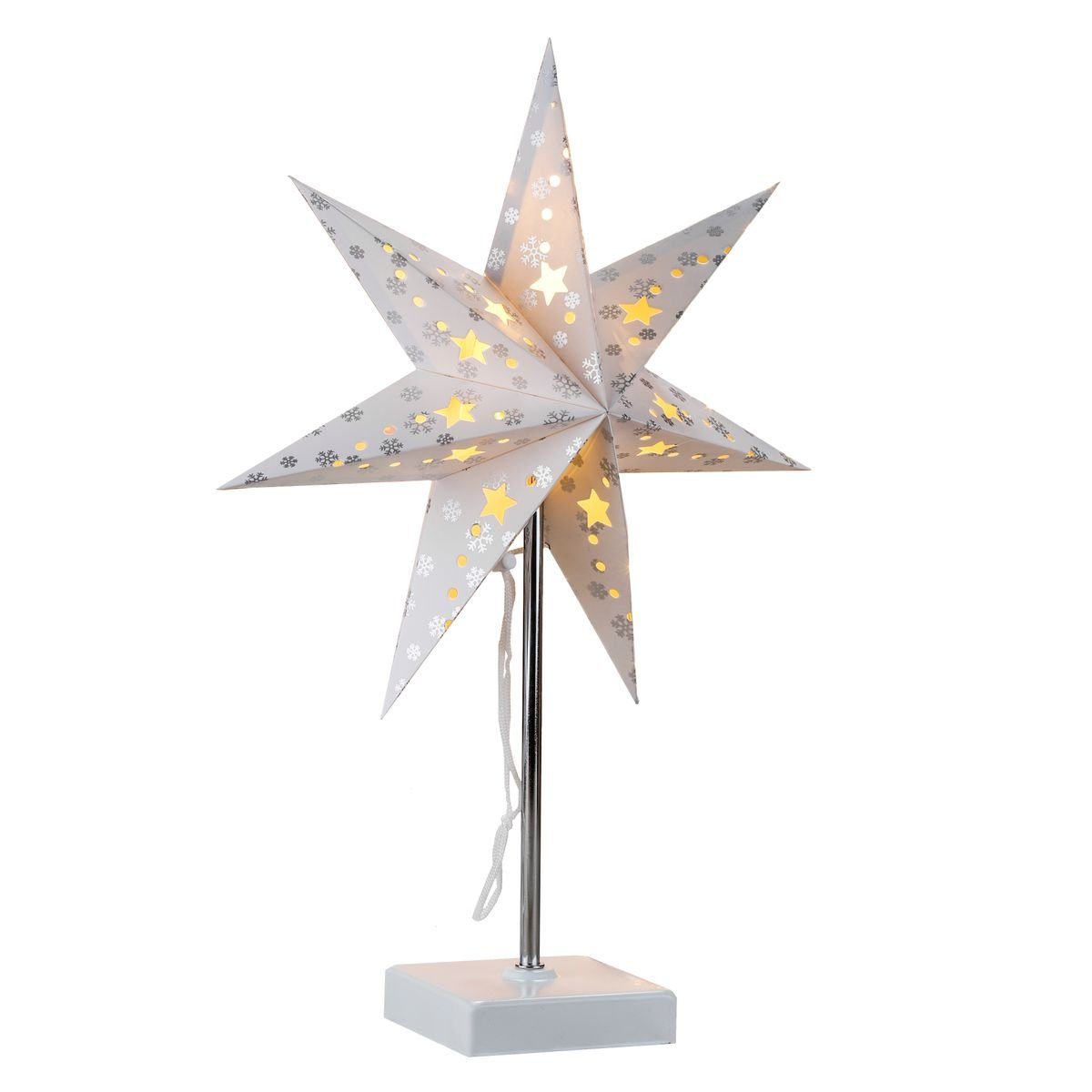 bonsport LED Stern Papierstern mit Schneeflocken und Standfuß