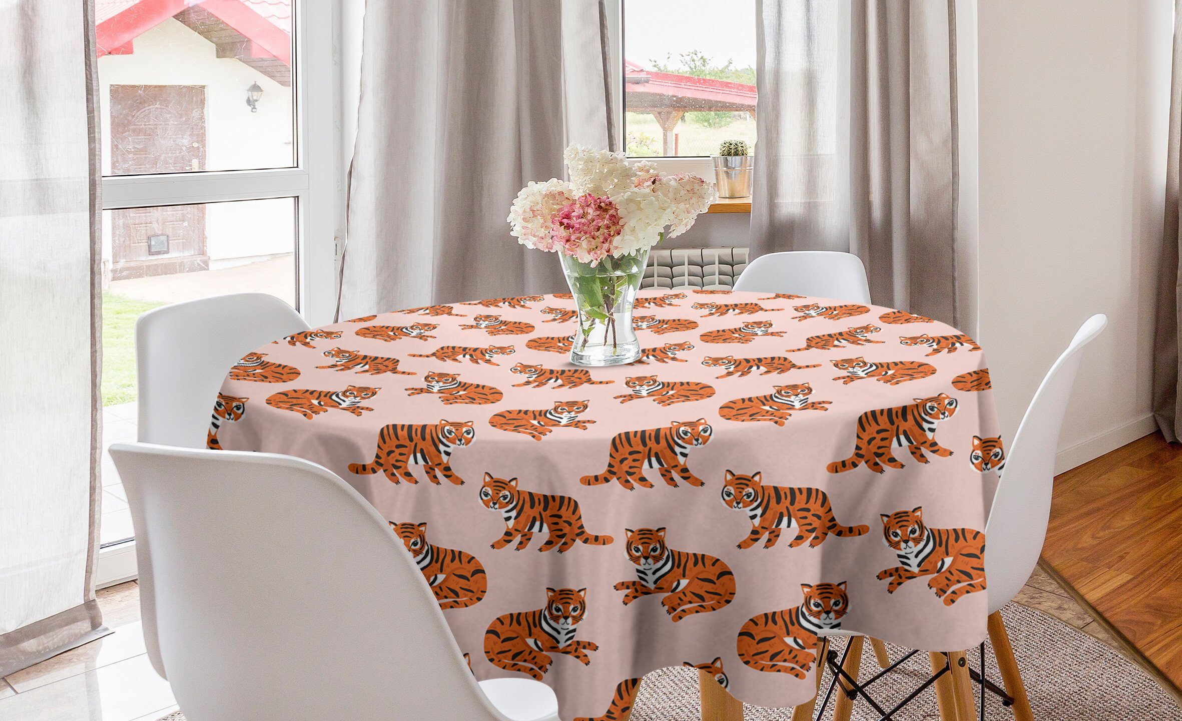 Kreis Küche Dekoration, Abakuhaus Tischdecke Esszimmer Tischdecke Childish für Safari Abdeckung Tiger-Muster Spaß