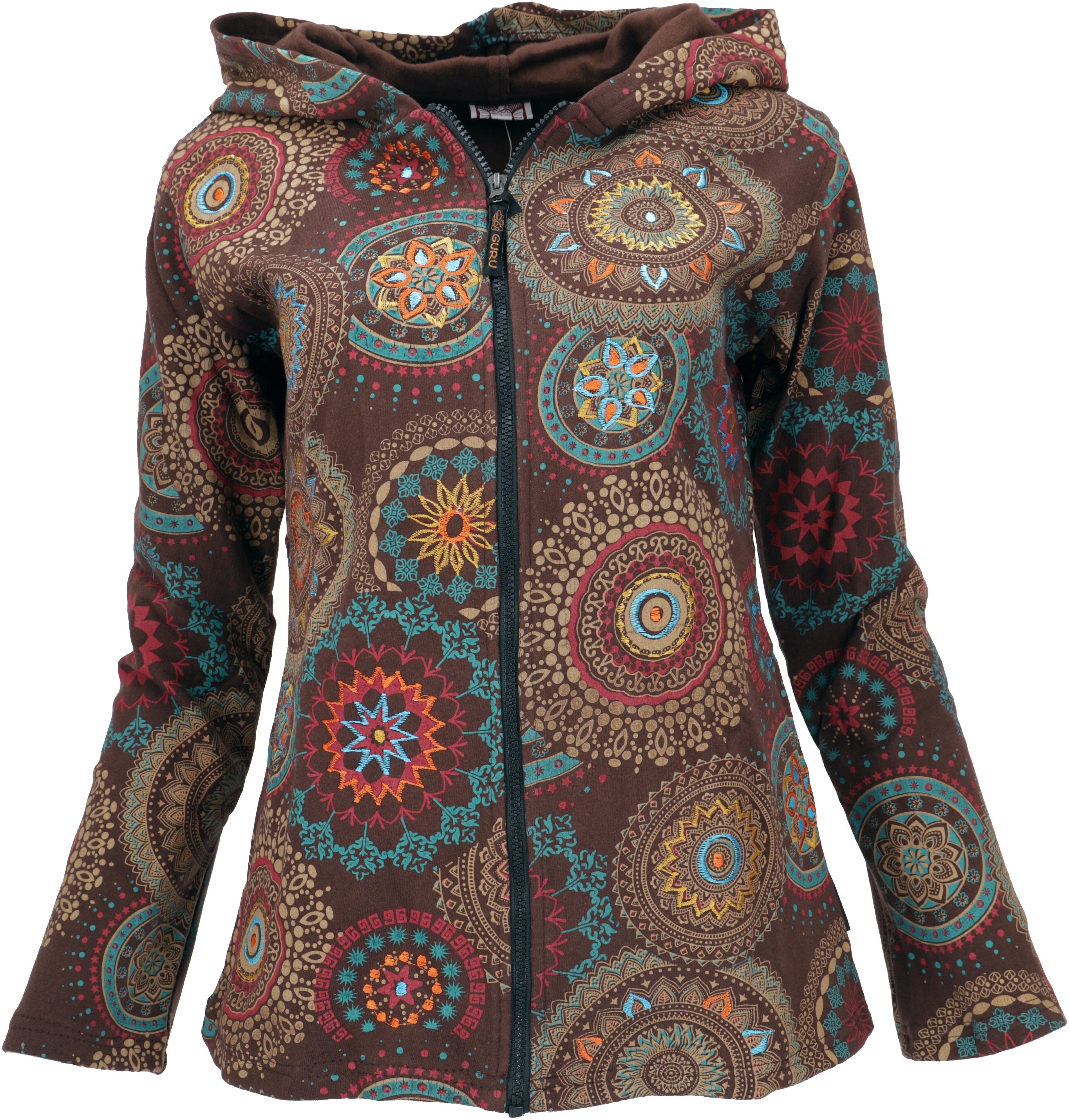 Guru-Shop Langjacke Boho Hippie chic Jacke, bestickte Jacke -.. alternative Bekleidung braun/bunt