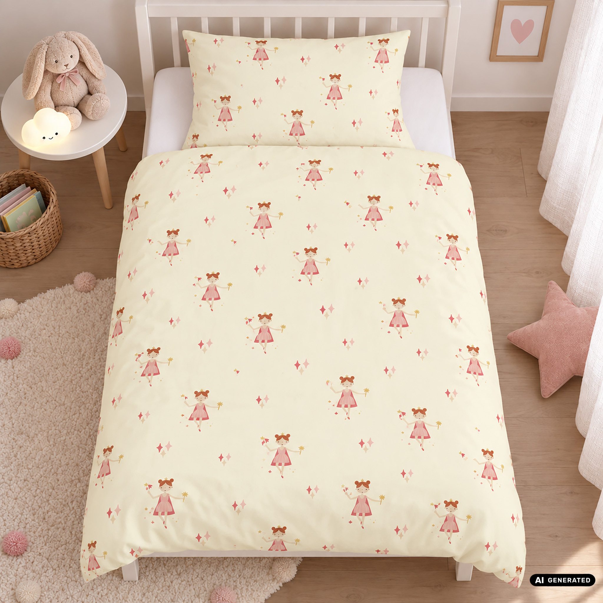 Casa Colori Bettwäsche Kinder Bettwäsche 100x135 cm, Baumwolle, 2 teilig, Kissen 40x60 cm Hellgelb Prinzessin
