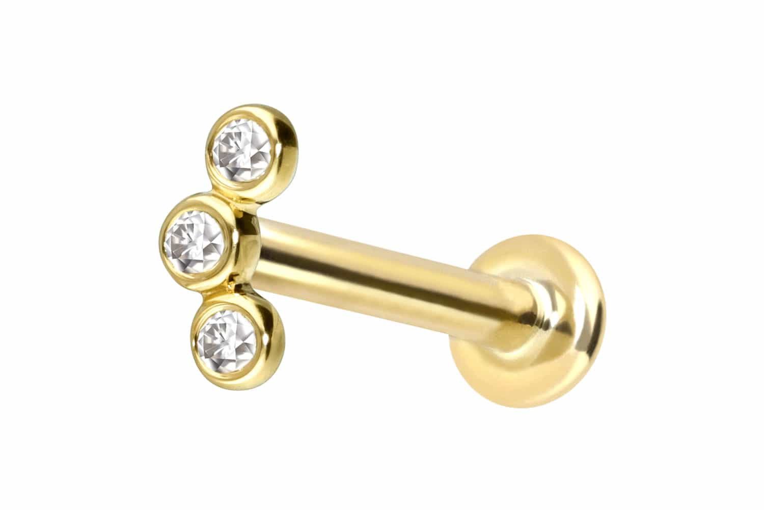 PIERCINGLINE Piercing-Set 14 Karat Gold Labret mit Innengewinde MOISSANIT-BOGEN (Labrets, 1-tlg)