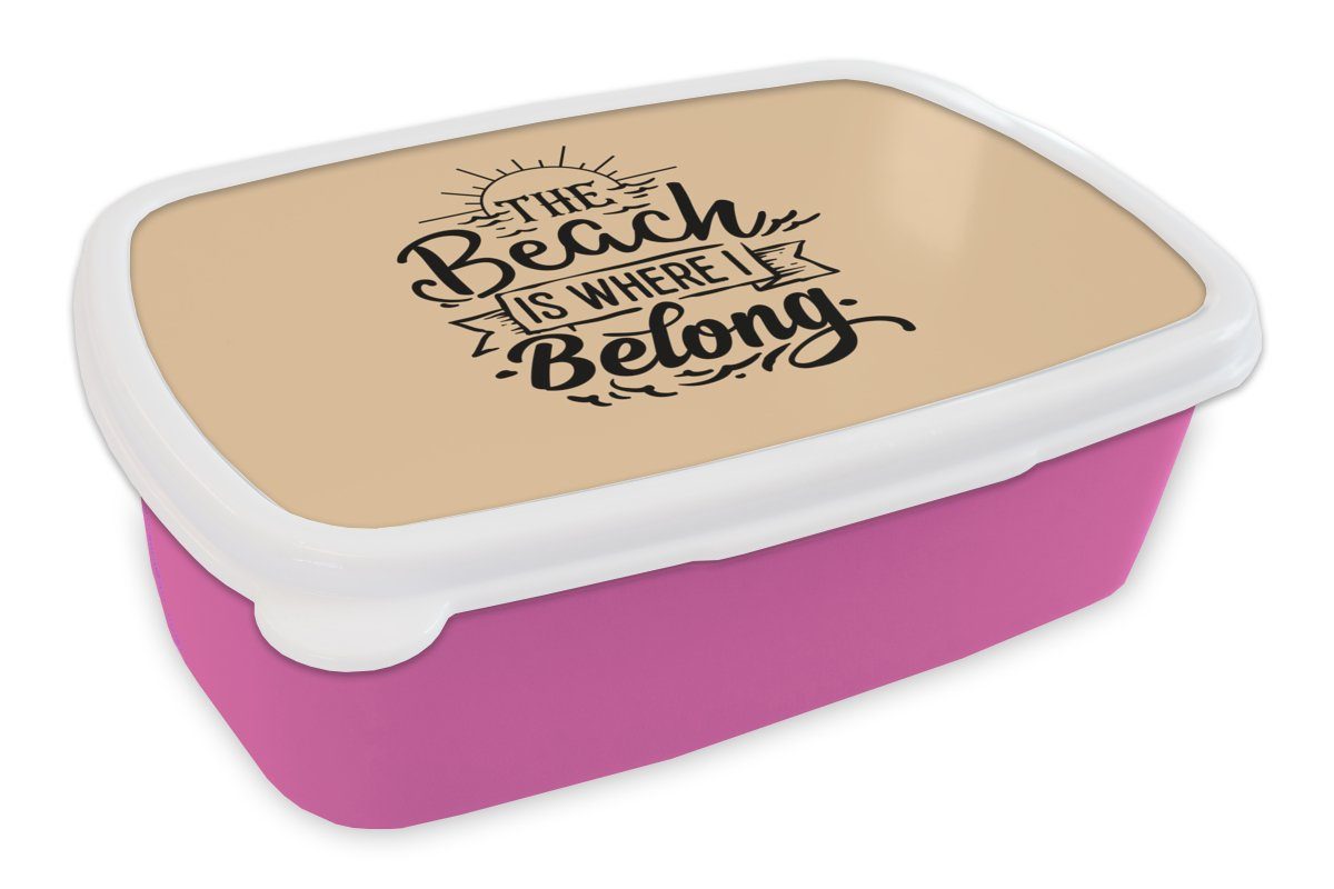 MuchoWow Lunchbox Strand - Zitate - Sonne, Kunststoff, (2-tlg), Brotbox für Erwachsene, Brotdose Kinder, Snackbox, Mädchen, Kunststoff rosa