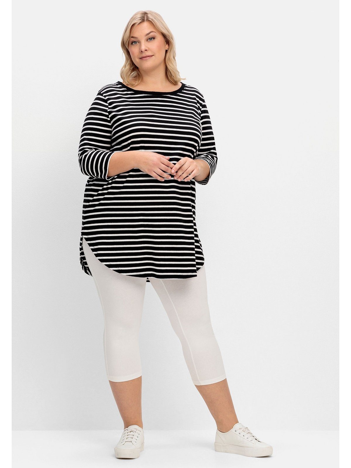 Sheego Longshirt Große Größen mit Streifen und Nacken-Reißverschluss