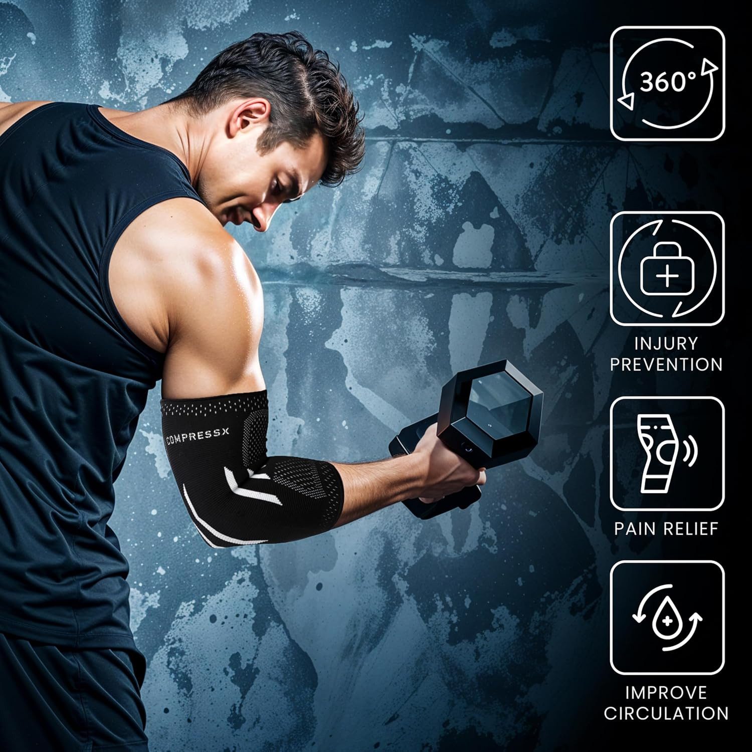 COMPRESS PRO Armbandage Ellenbogenbandage Größe S für Tennis, Golf und Krafttraining