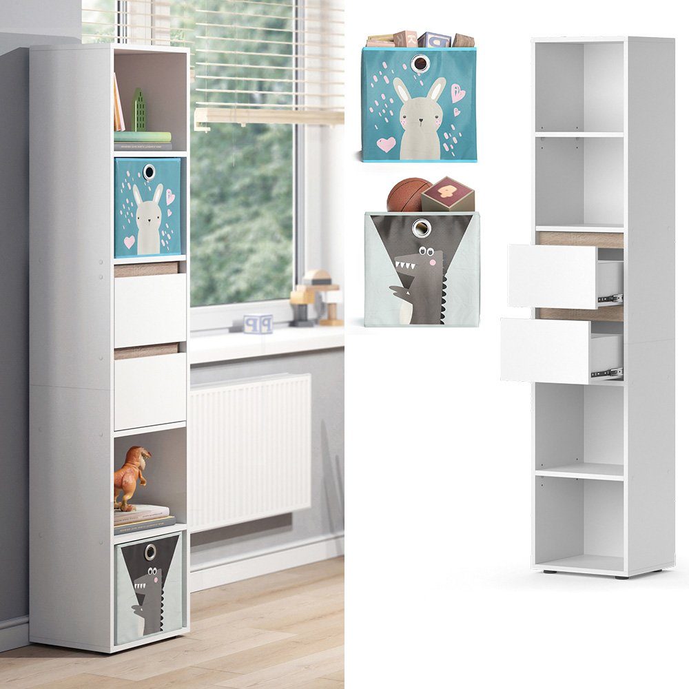 Vicco Bücherregal Robert, Weiß/Sonoma, 36.2 x 171 cm mit Faltboxen bunt günstig online kaufen
