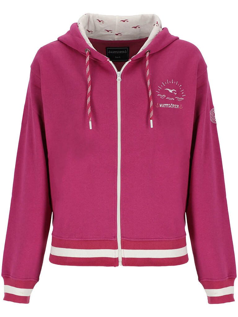 Wattlöper Kapuzensweatjacke Damen Sweatjacke mit Grafik-Stick & Absetzungen günstig online kaufen