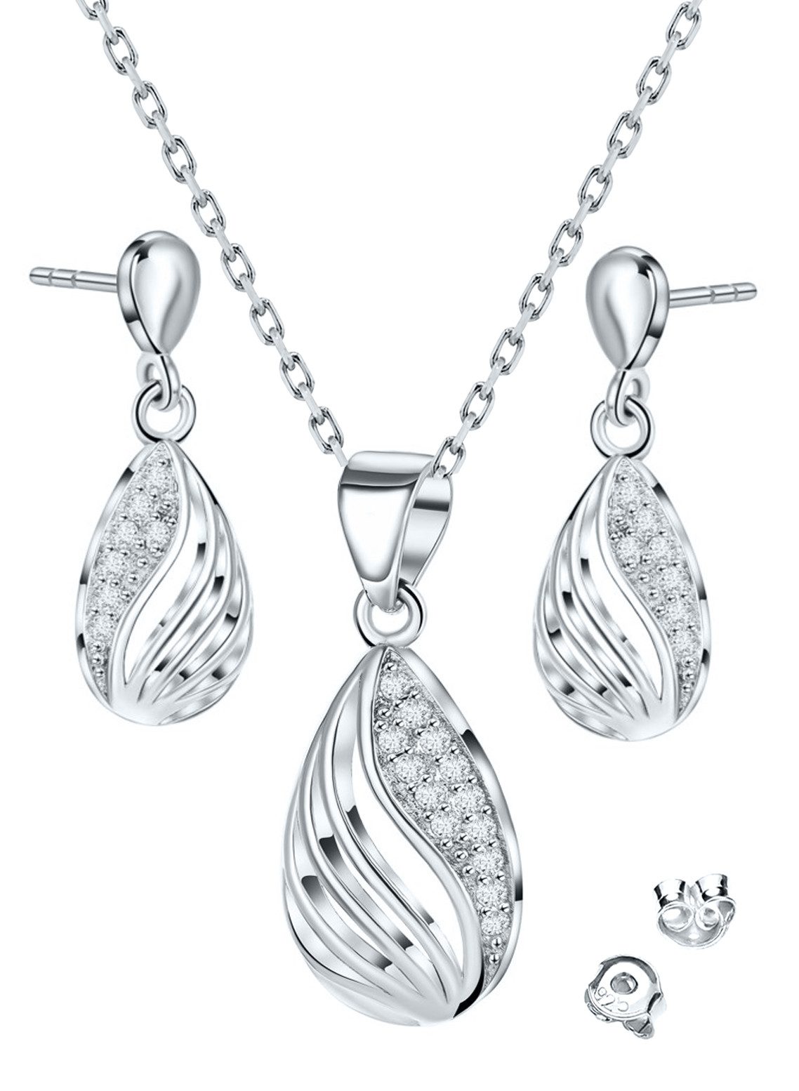 Limana Schmuckset 925 Silber Halskette mit Ohrringe Kette Ohrstecker Anhänger Schmuck (4-tlg., inkl. Dose Weihnachten Muttertag Geburtstag), Geschenk Set für Sie Frauen Damen Freundin Mutter Ehefrau