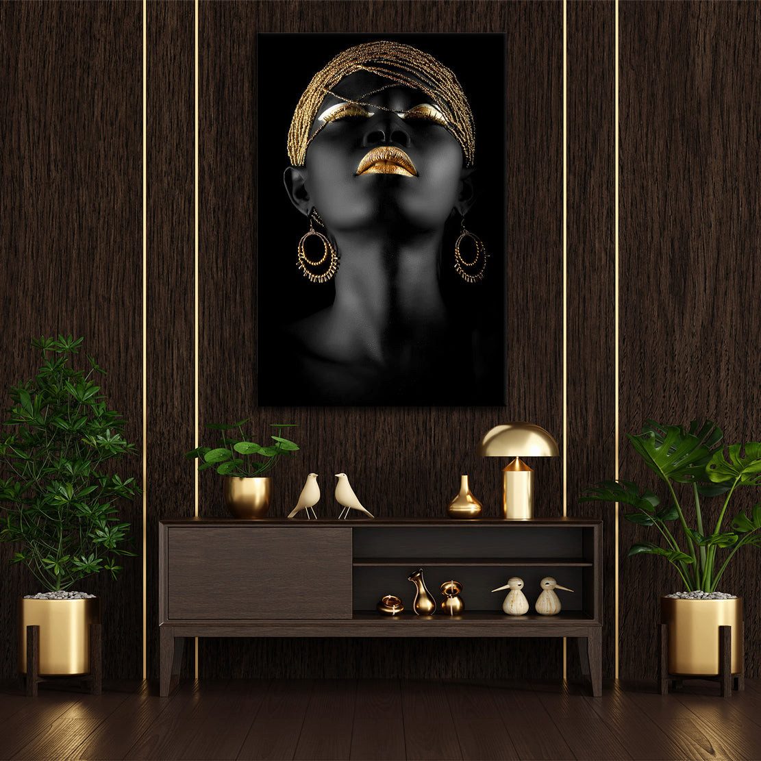 Artedinoi Leinwandbild Afrikanische Frau Gold Make-up Lippen Leinwandbild Wandbild XL, Afrikanische Frau mit Gold-Make-up