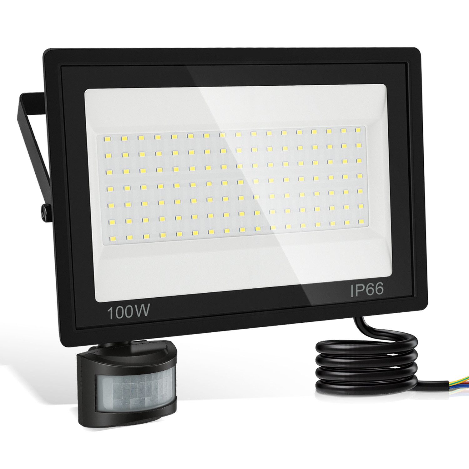 Clanmacy LED Flutlichtstrahler LED Fluter mit Bewegungsmelder 100W Außenleuchte Kaltweiß Spotlight